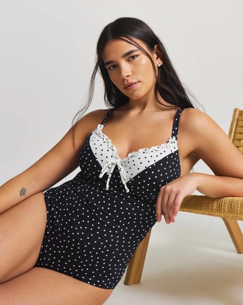 Spot Tie Front Underwired Swimsuit
