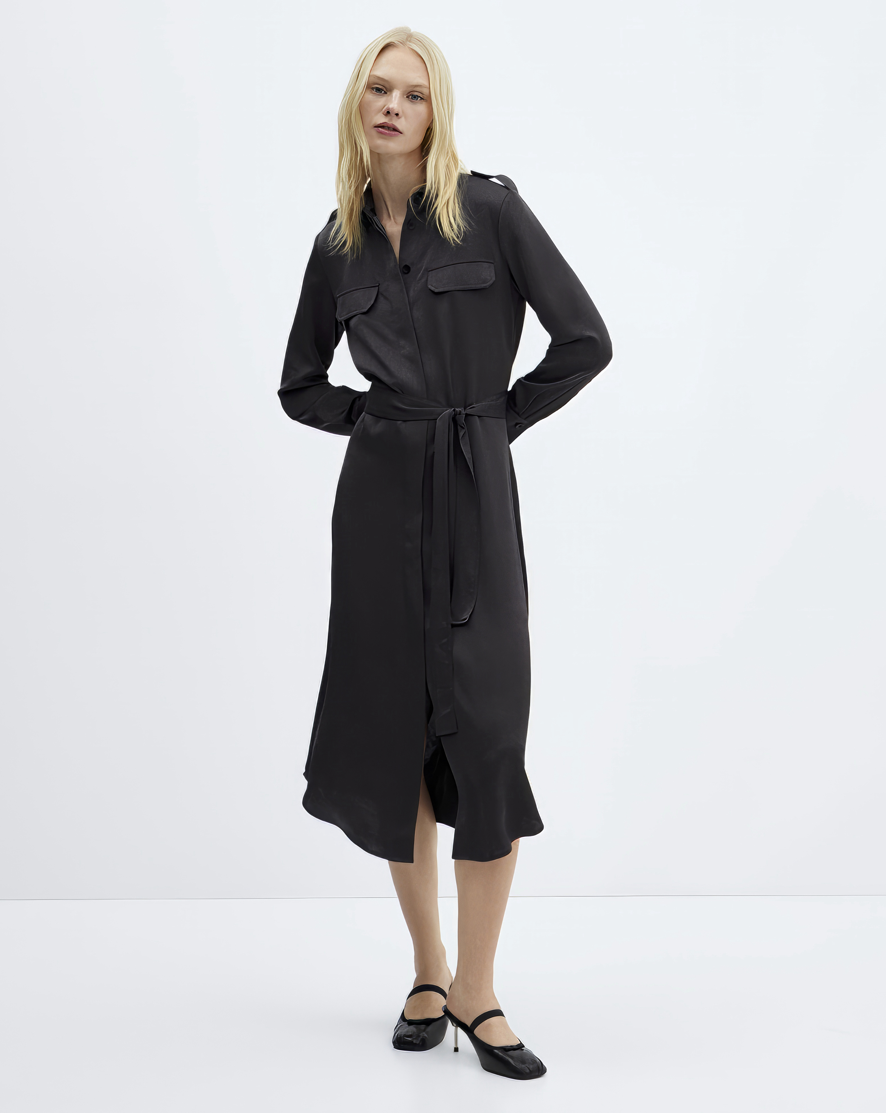Mango Tie Waist Utility Pocket Dress