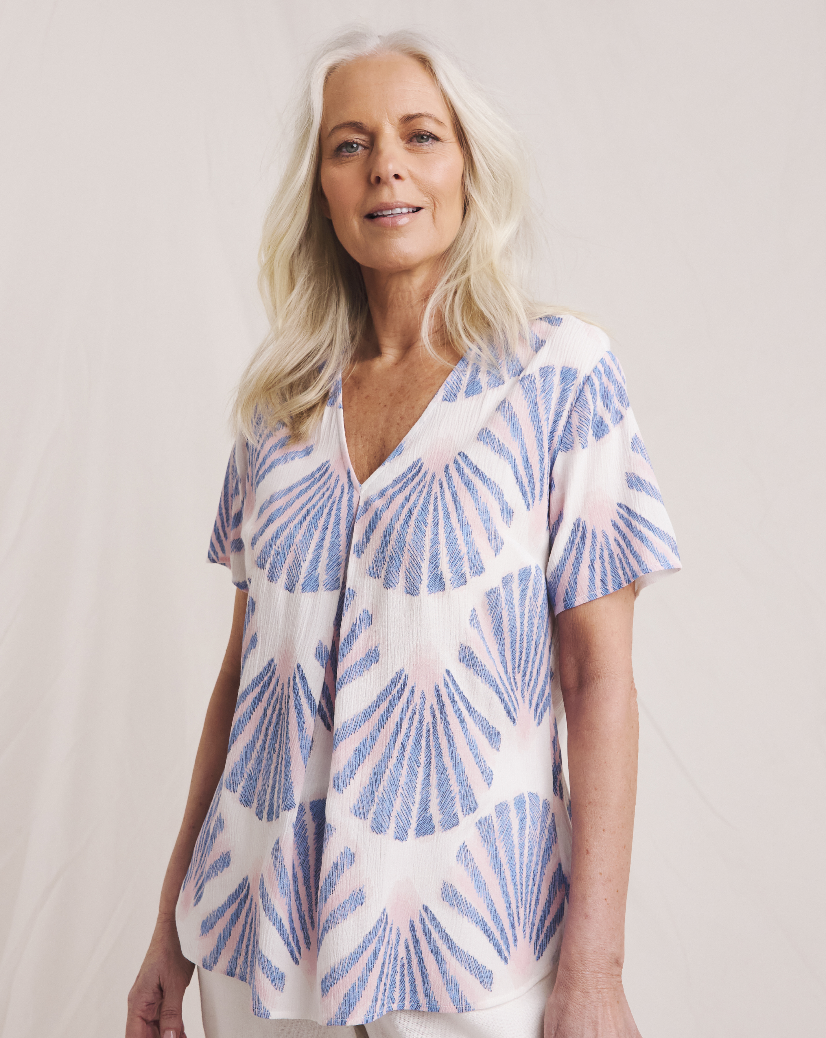 Julipa Printed Crinkle Short Sleeve Top