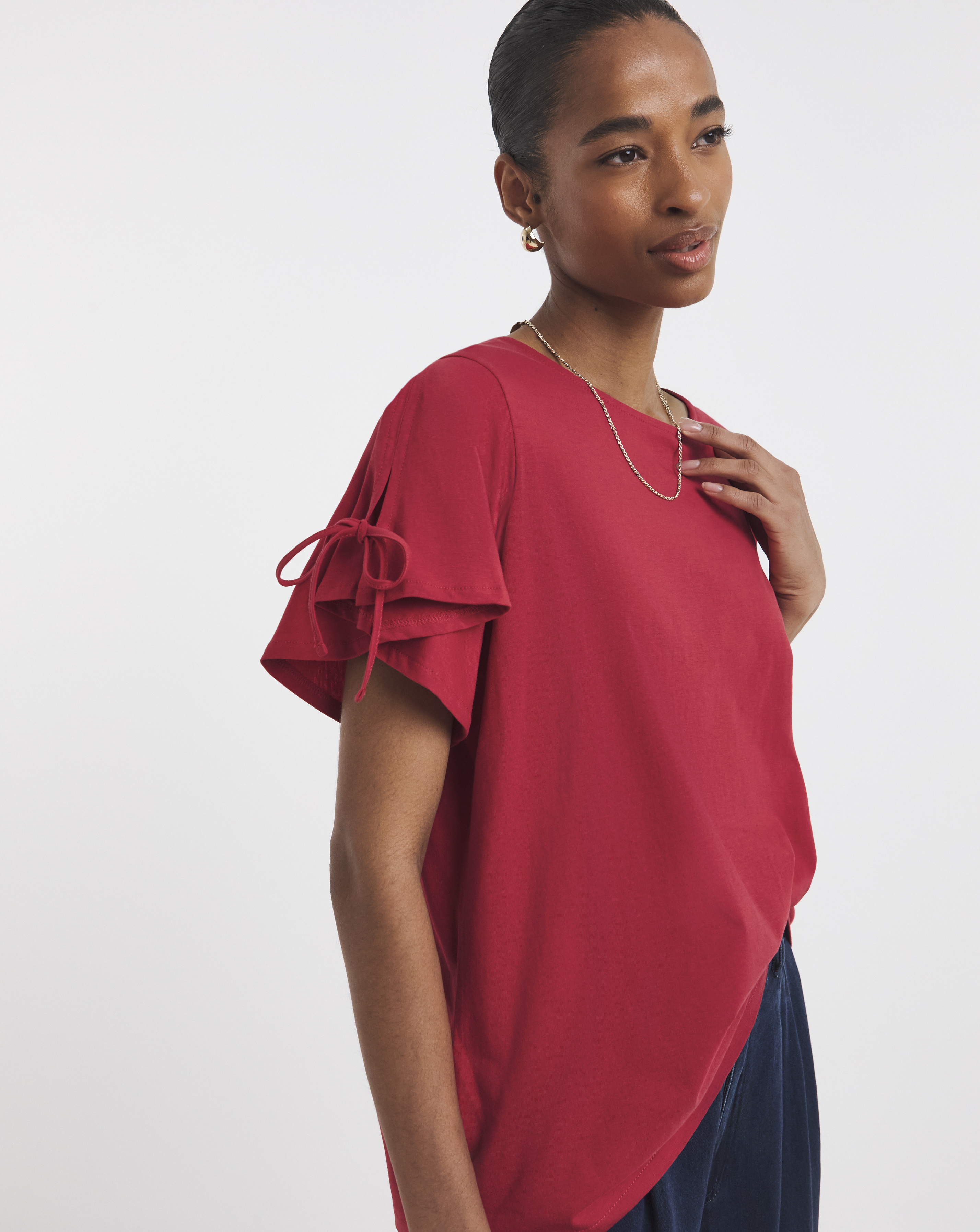 Crew Neck Tie Sleeve T-Shirt