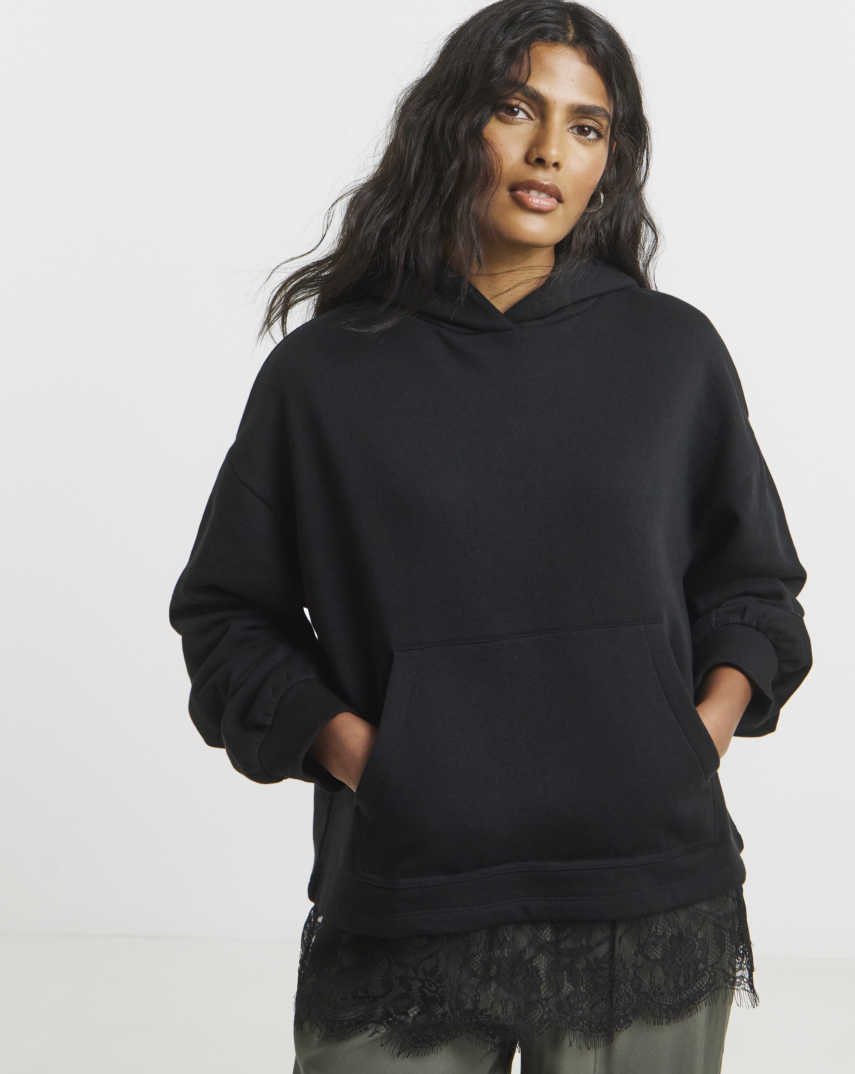 Eyelash Lace Trim Hoodie