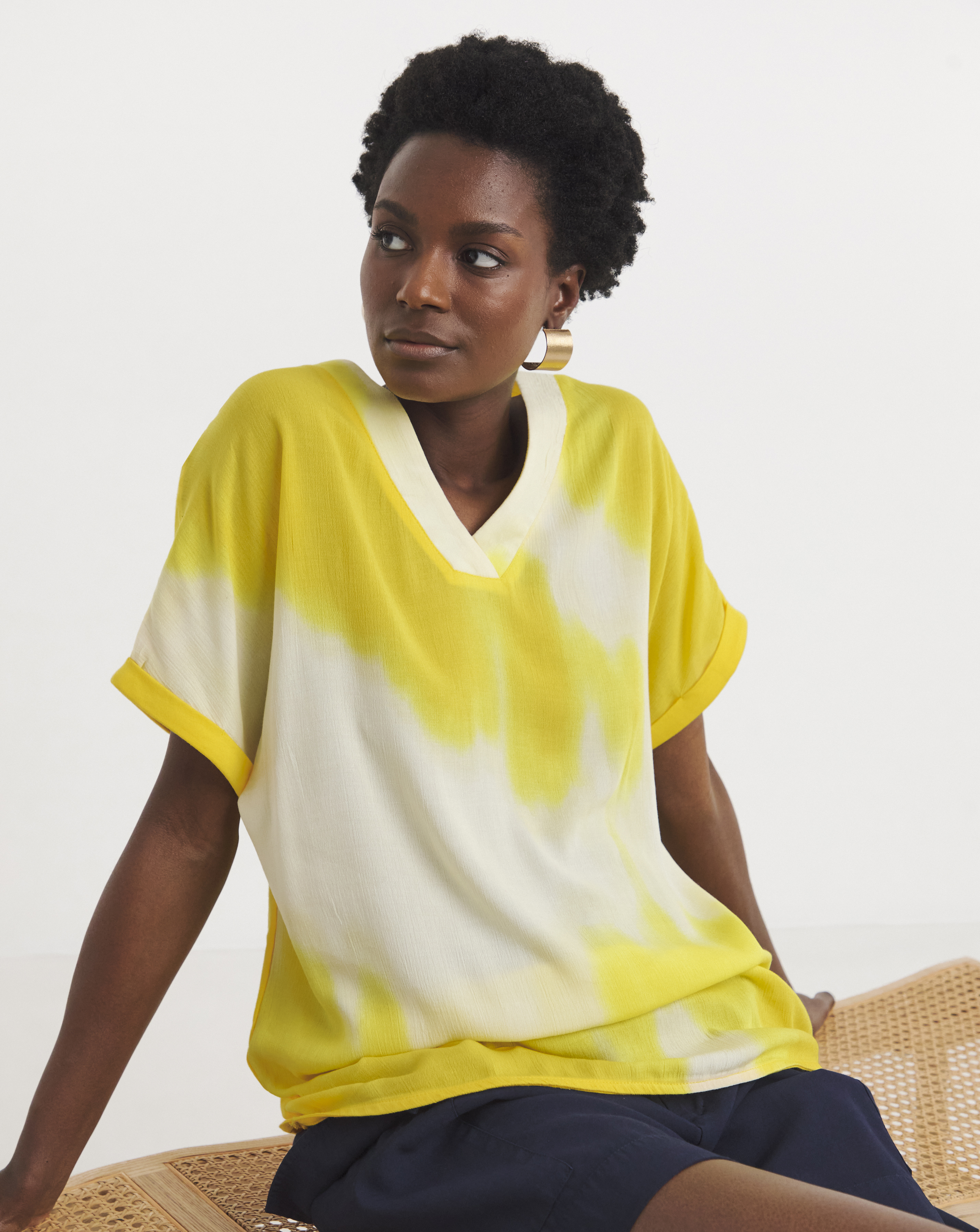 Woven Front V Neck Longline Top