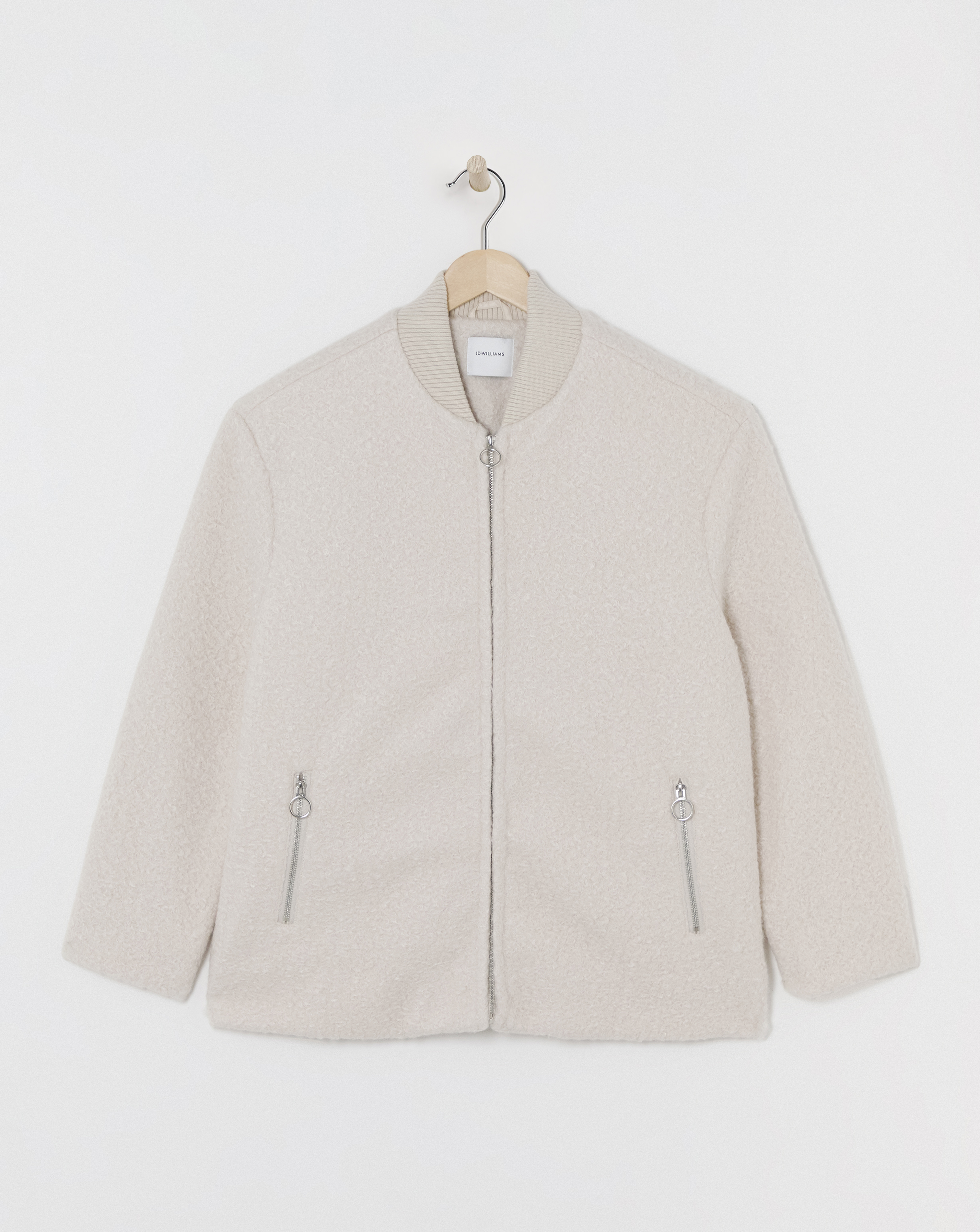 Cream Wool Like Bomber Jacket