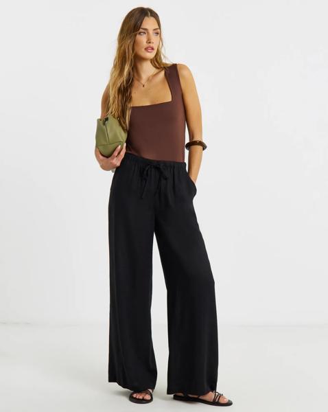 Tie Waist Wide Leg Linen Mix Trousers