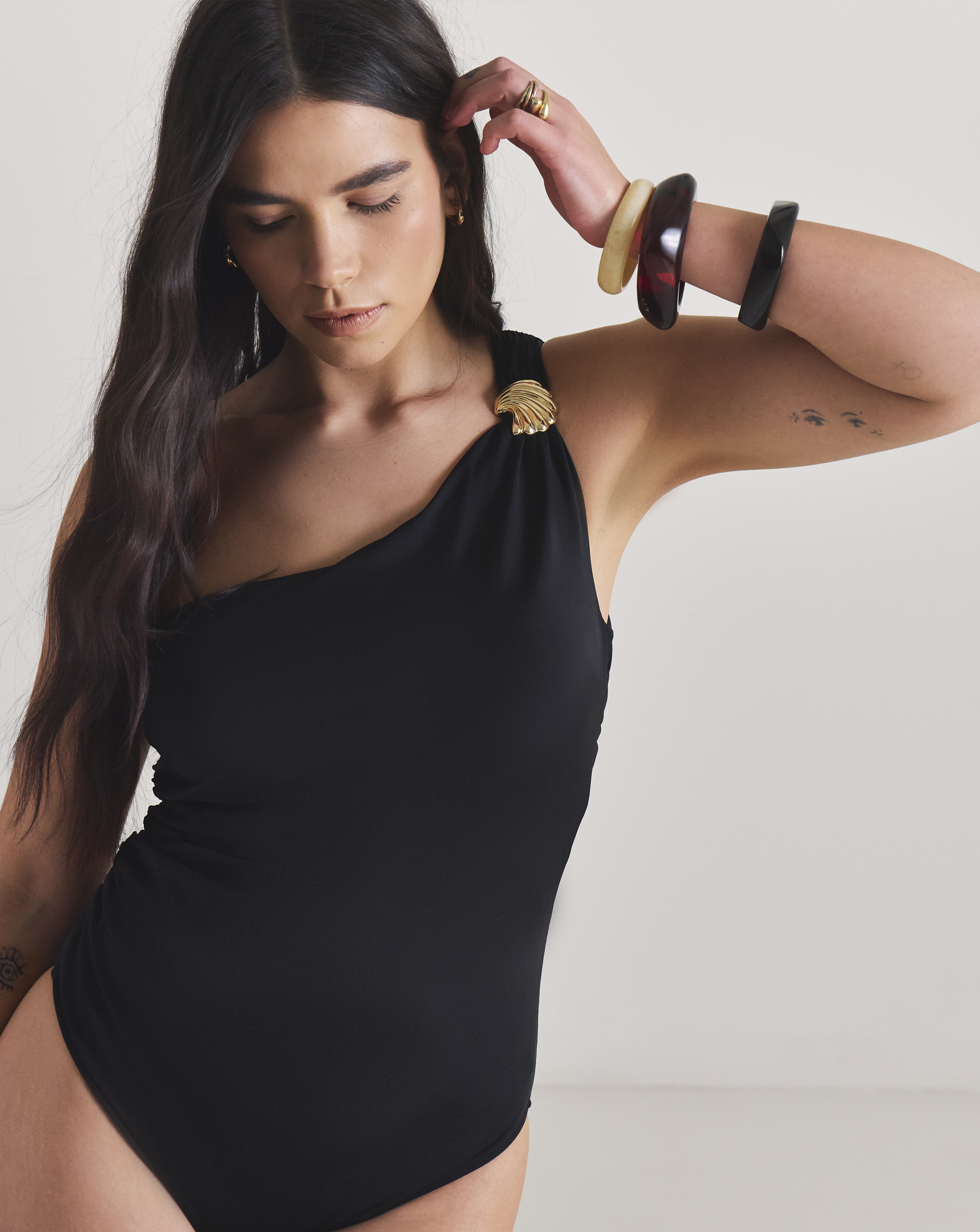 One Shoulder Shell Detail Swimsuit