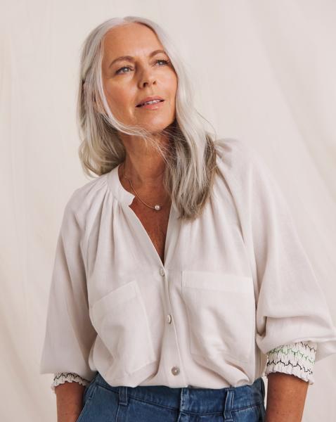 Julipa Linen Mix Embroidered Cuff Blouse