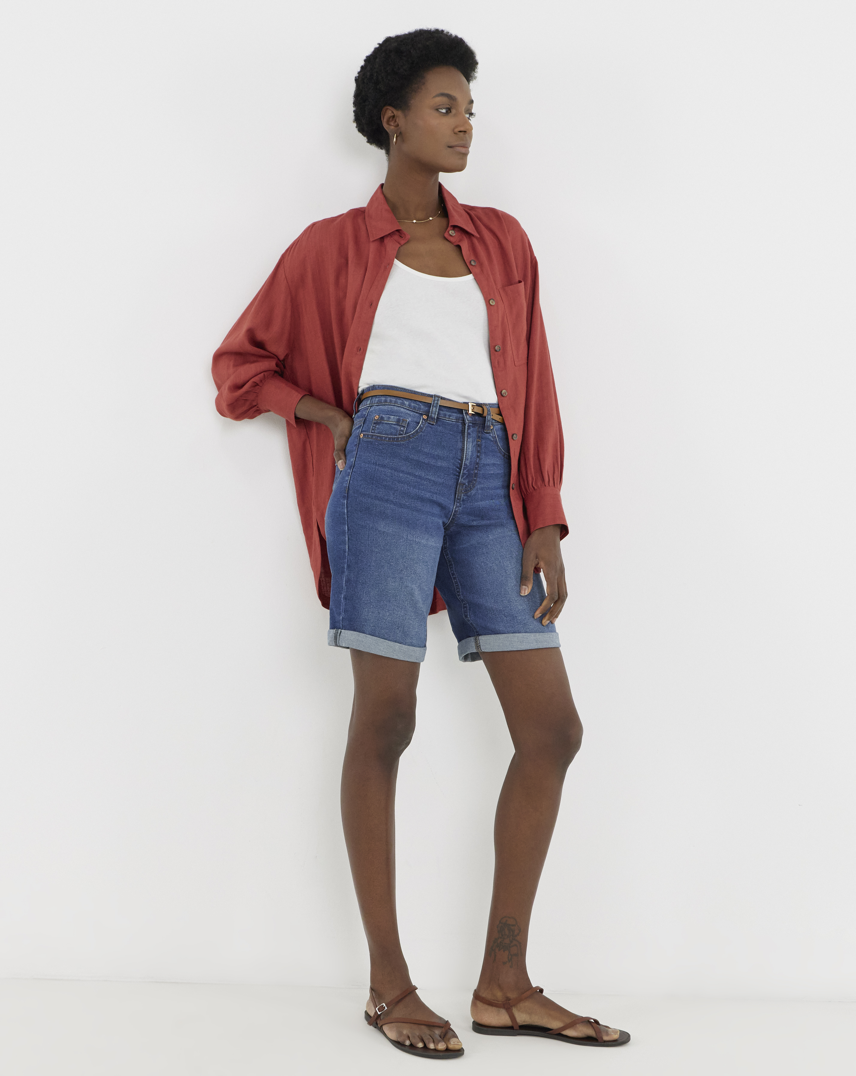 Mid Blue 24/7 Knee Denim Shorts