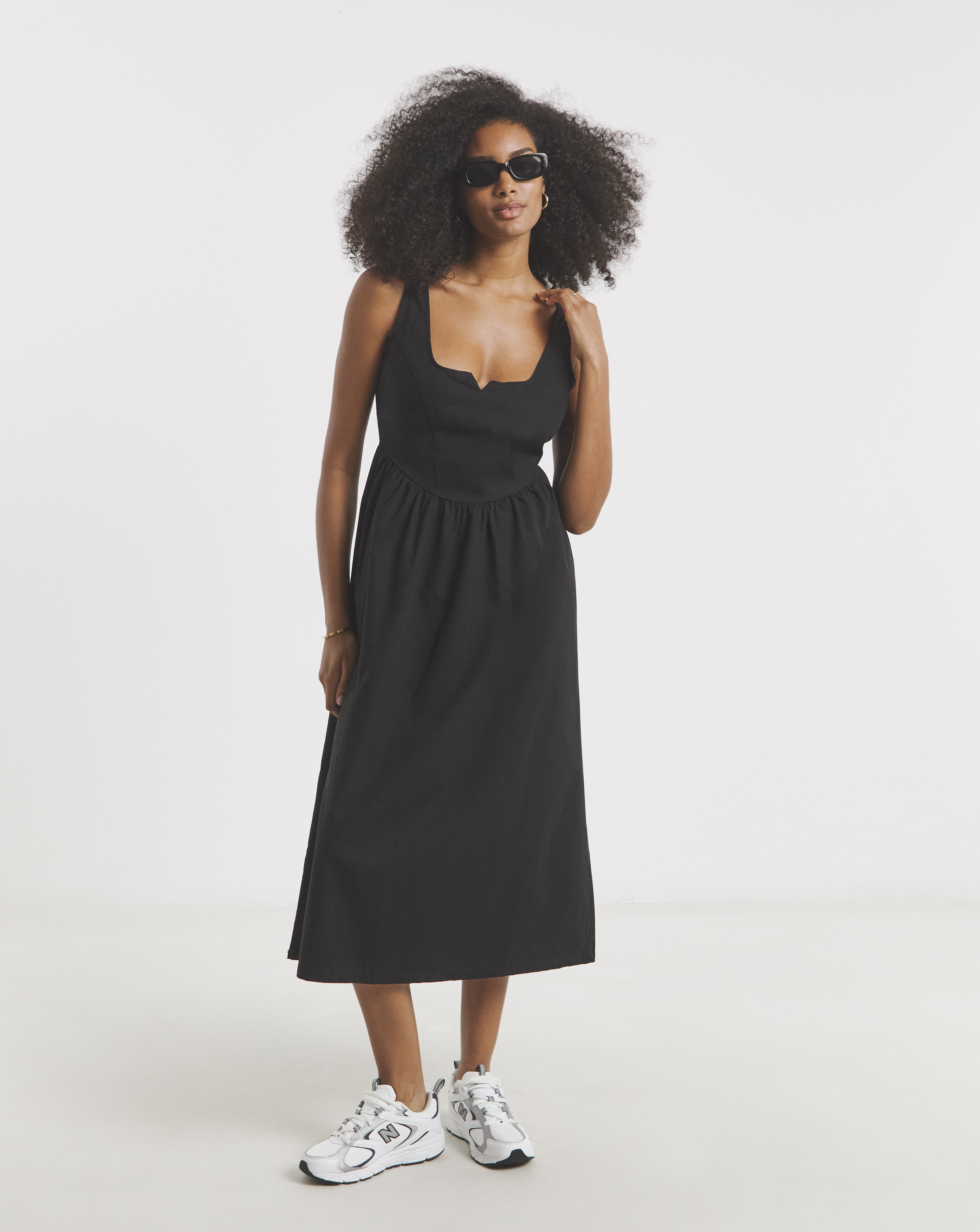 Black Seamed Detail Utility Midi Dress