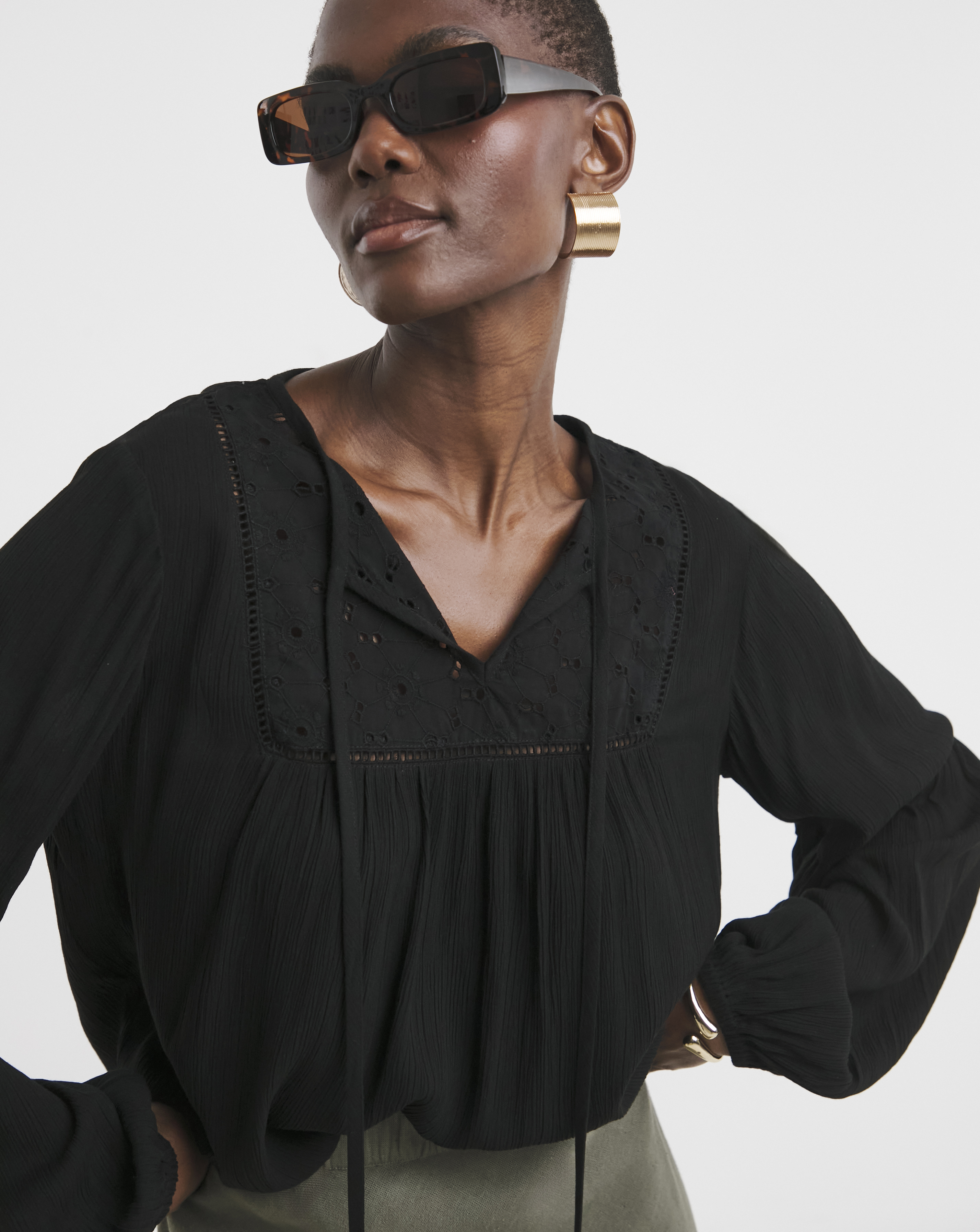 Broderie Yoke Trim Blouse