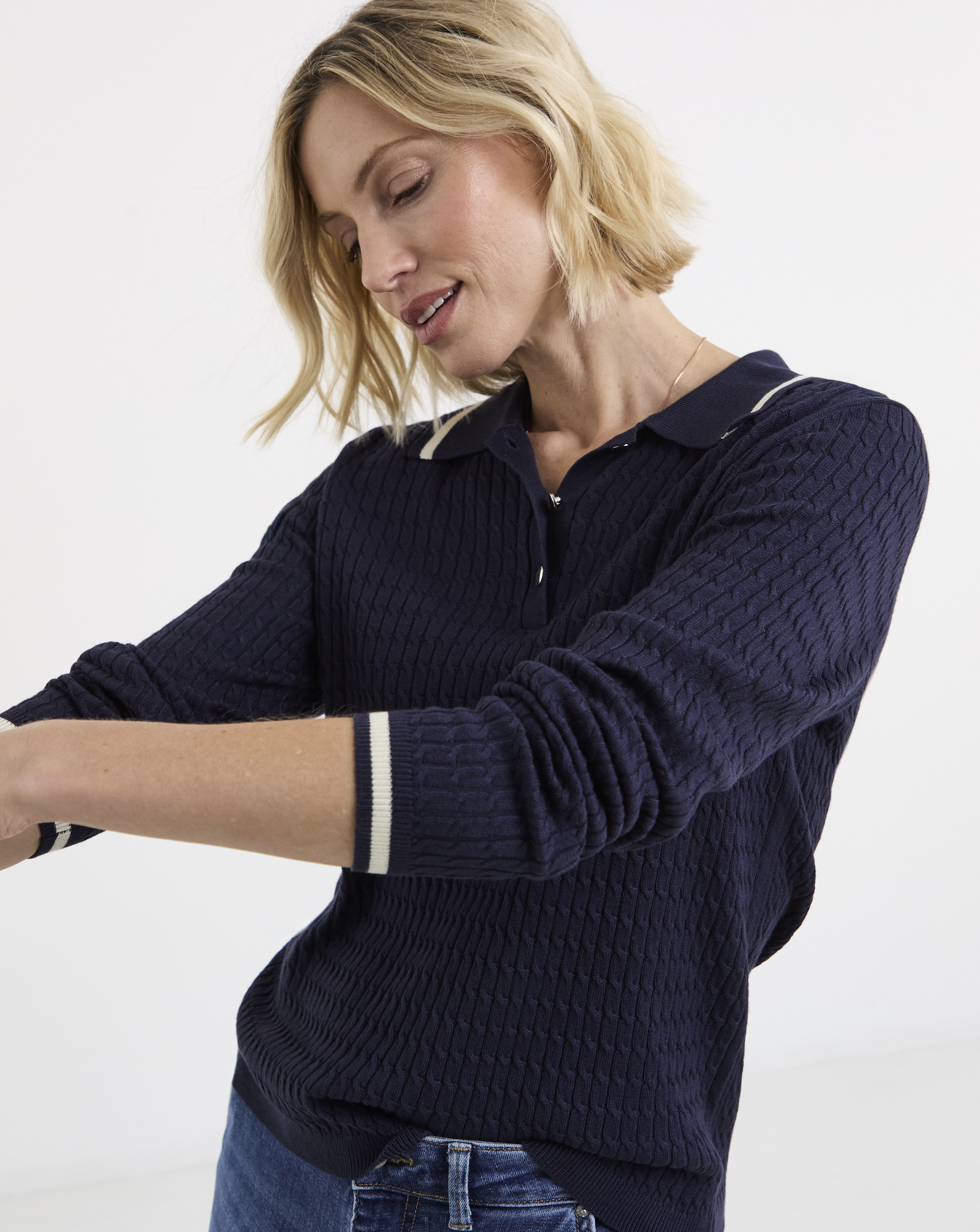 Contrast Trim Cable Collar Jumper