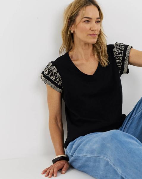 V-Neck Embroidered Sleeve T-Shirt