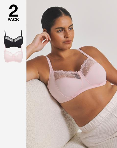 Pretty Secrets 2 Pack Rosalie Non Wired Full Cup Bras B-F Black/Pink