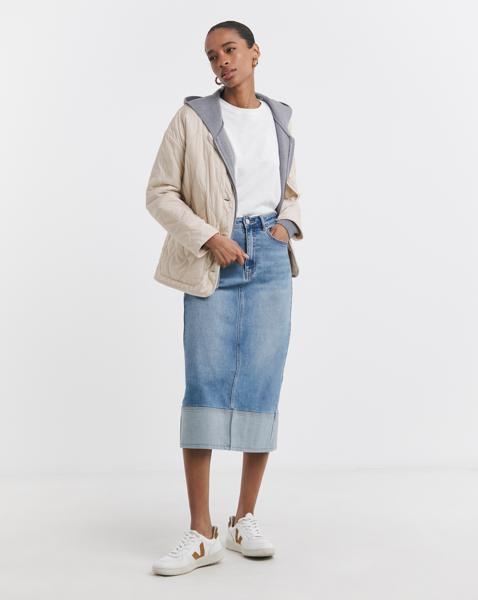 Light Blue Turn Up Midi Denim Skirt