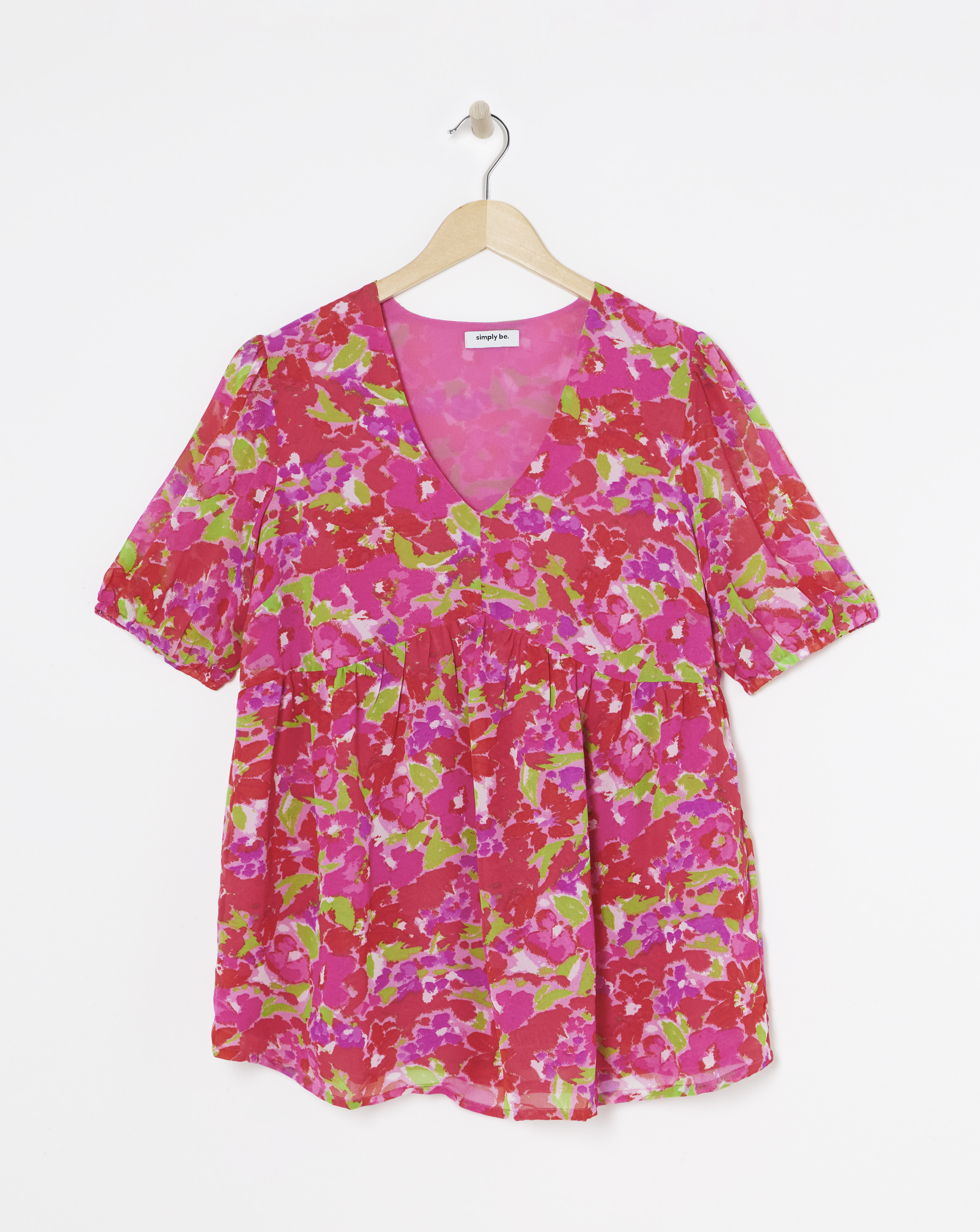 Pink Print - Women's - Georgette Printed Peplum Blouse - Size 10