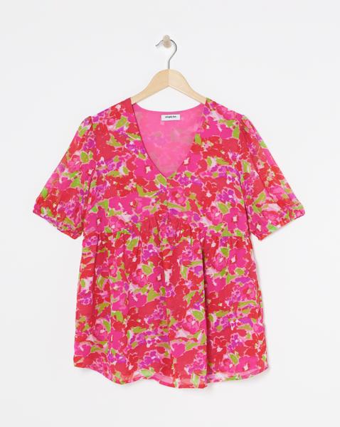 Pink Print - Women's - Georgette Printed Peplum Blouse - Size 10