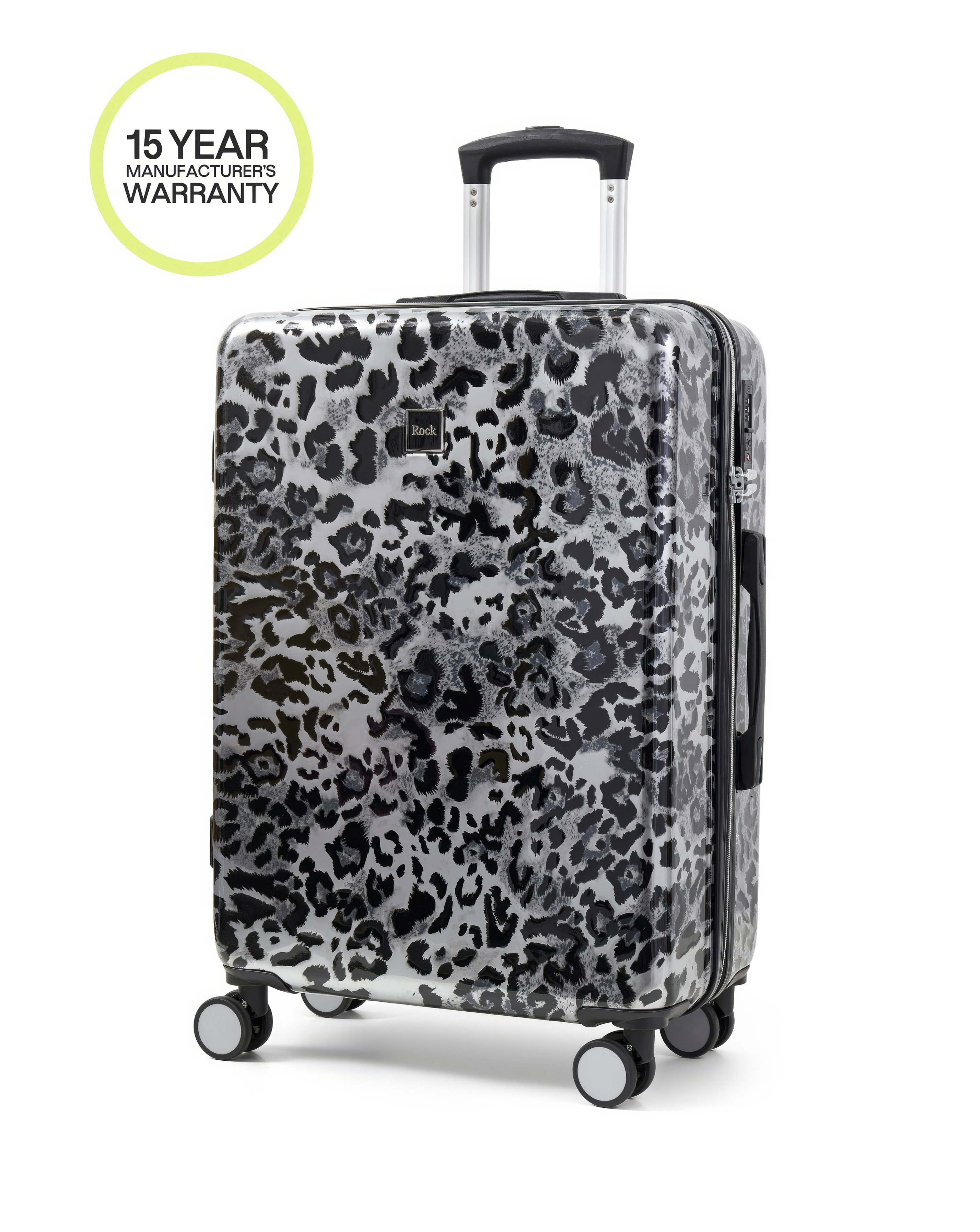 Rock Savannah Leopard Print Medium Suitcase - Snow - ABS/PC - Double Wheels - TSA Lock