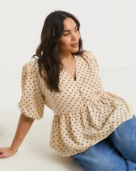 Button Through Peplum Blouse