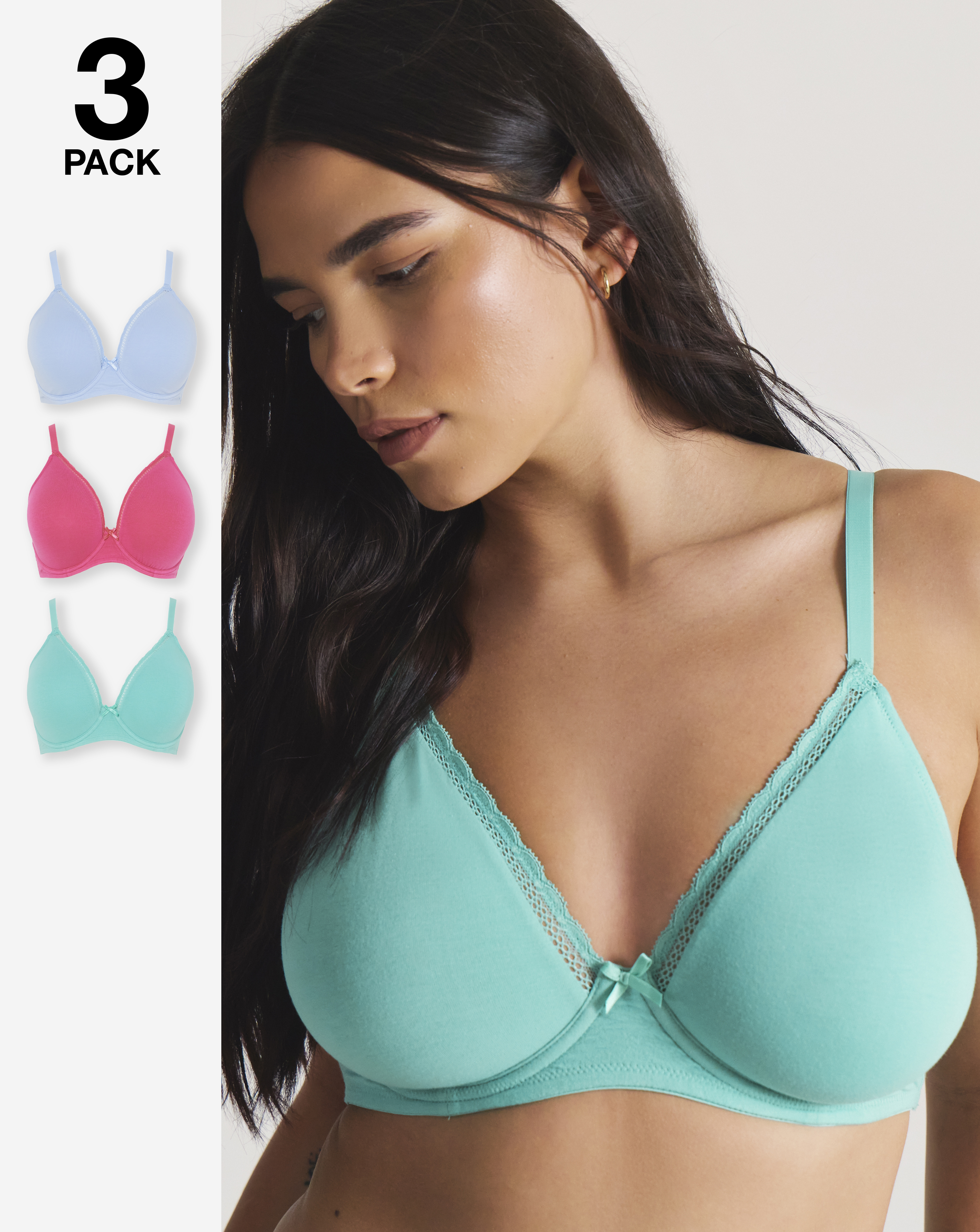 3 Pack Claire Cotton Wired Full Cup Bras