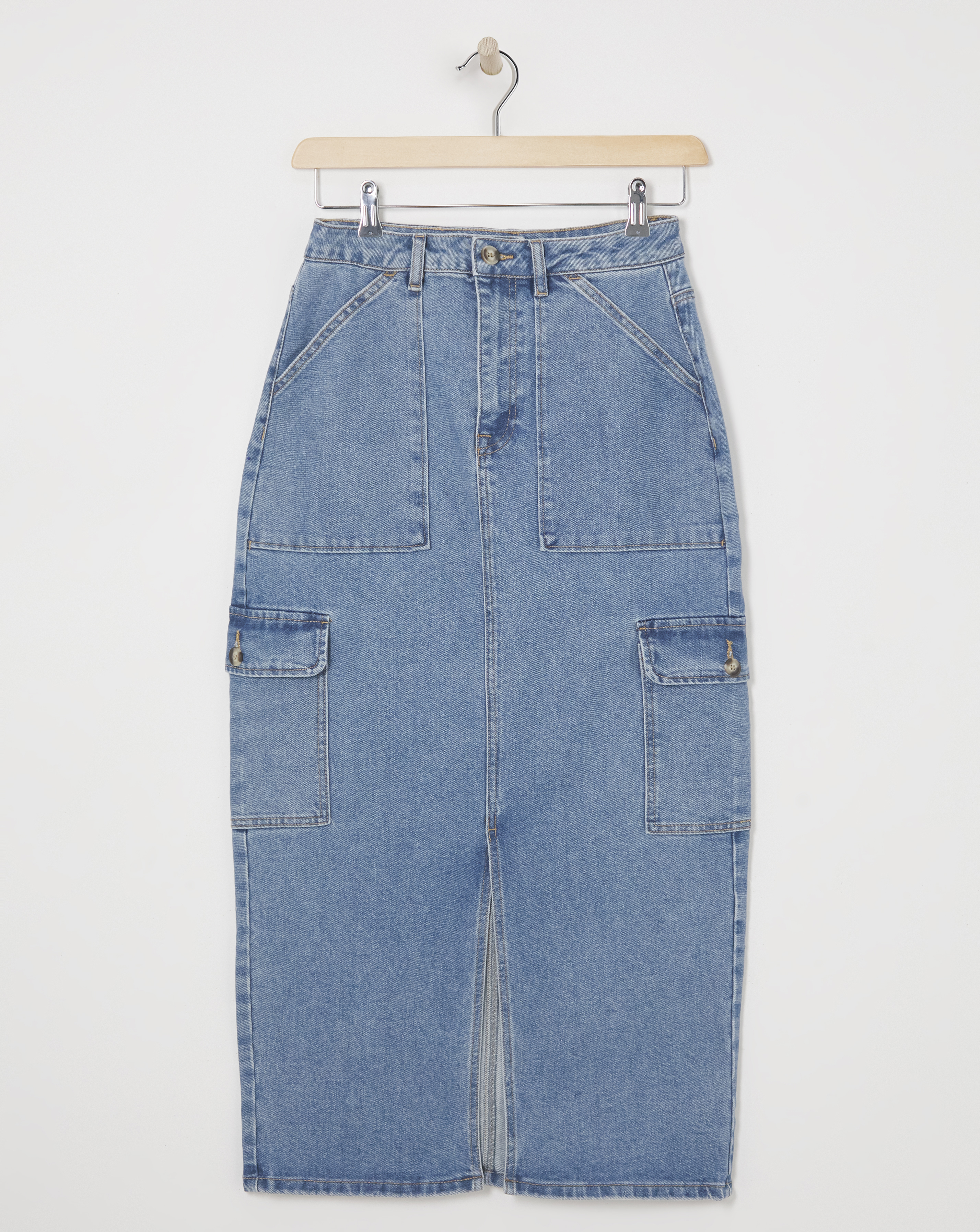 Mid Blue Split Front Cargo Skirt