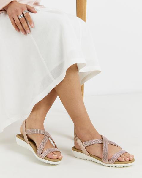 Low Wedge Diamante Sandal Wide