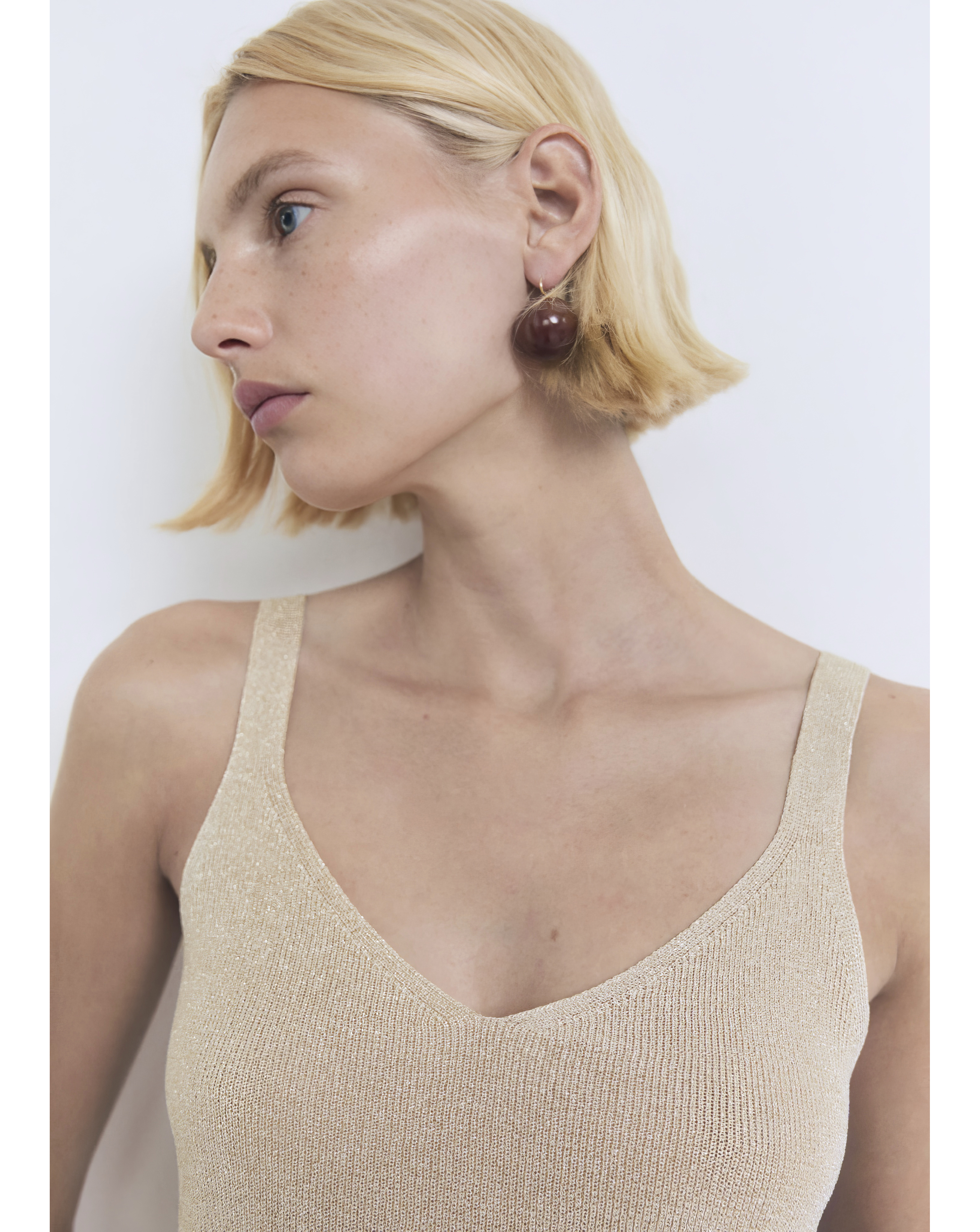 Mango Metallic Knitted V-Neck Top