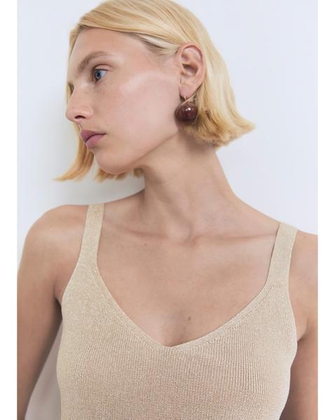 Mango Metallic Knitted V-Neck Top