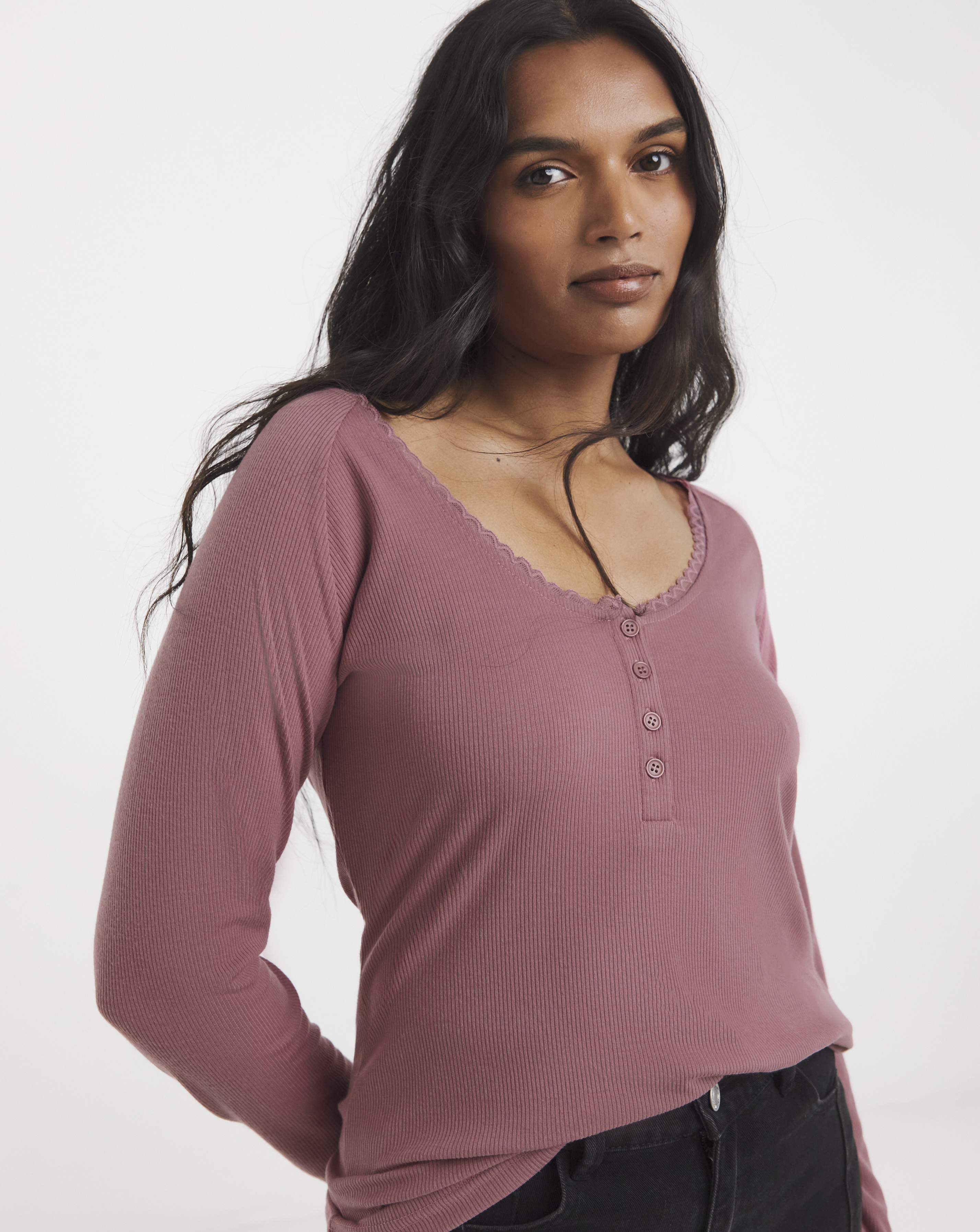 Lace Trim & Rib Top