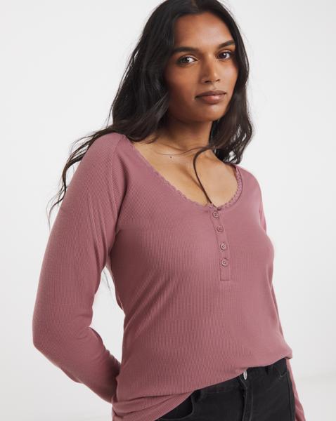 Lace Trim & Rib Top
