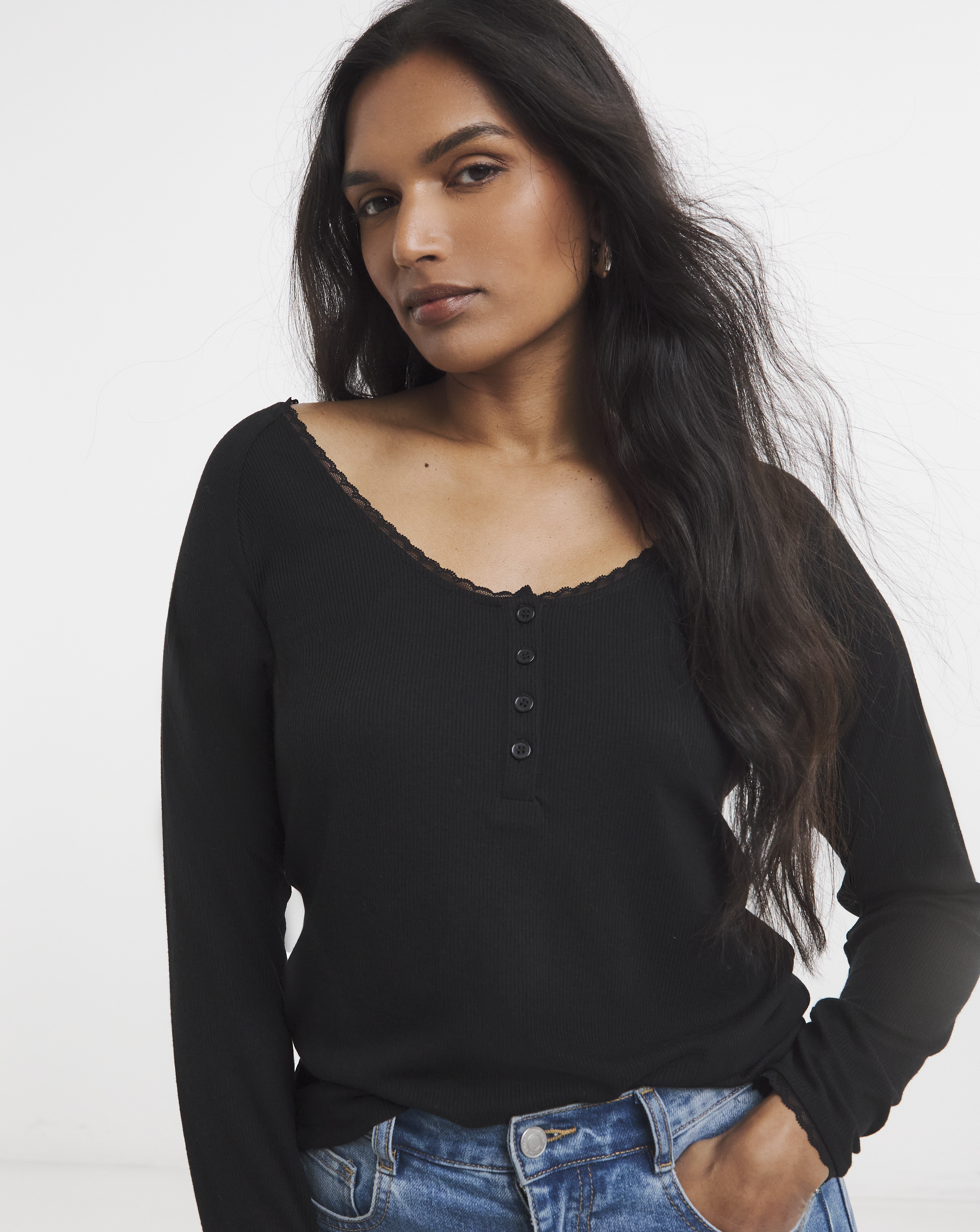 Lace Trim & Rib Top