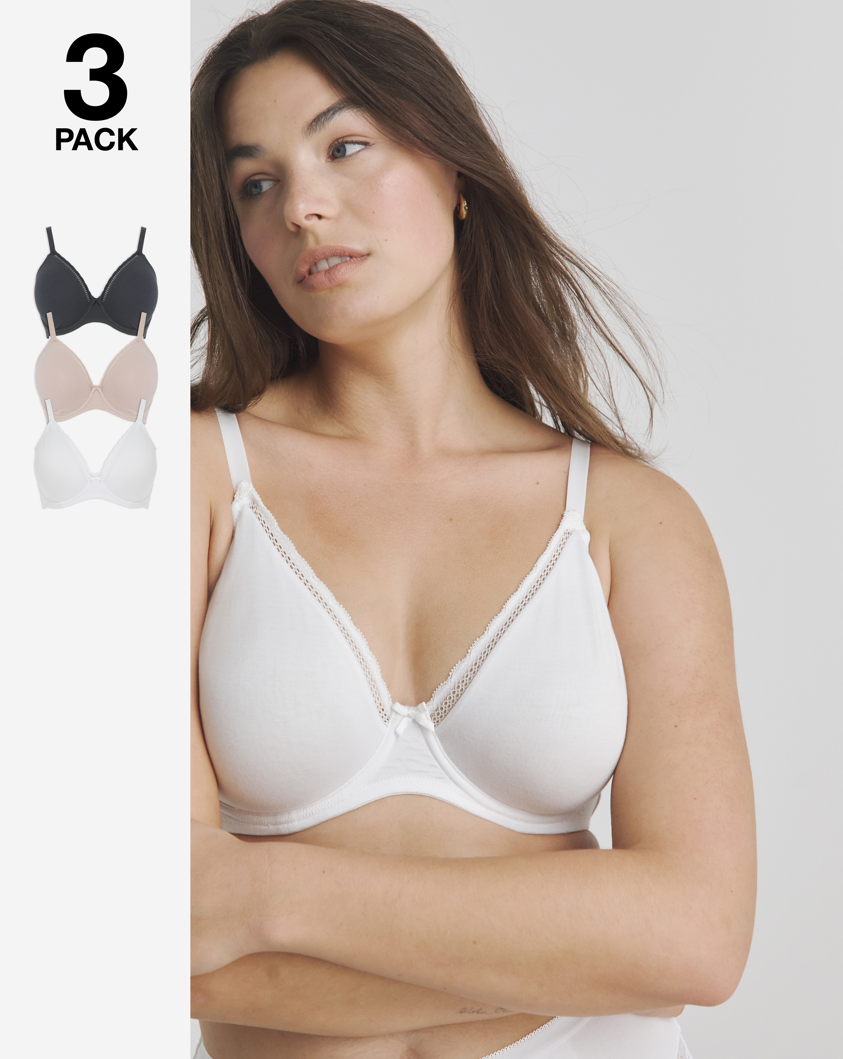 3 Pack Claire Cotton Full Cup Wired Bras