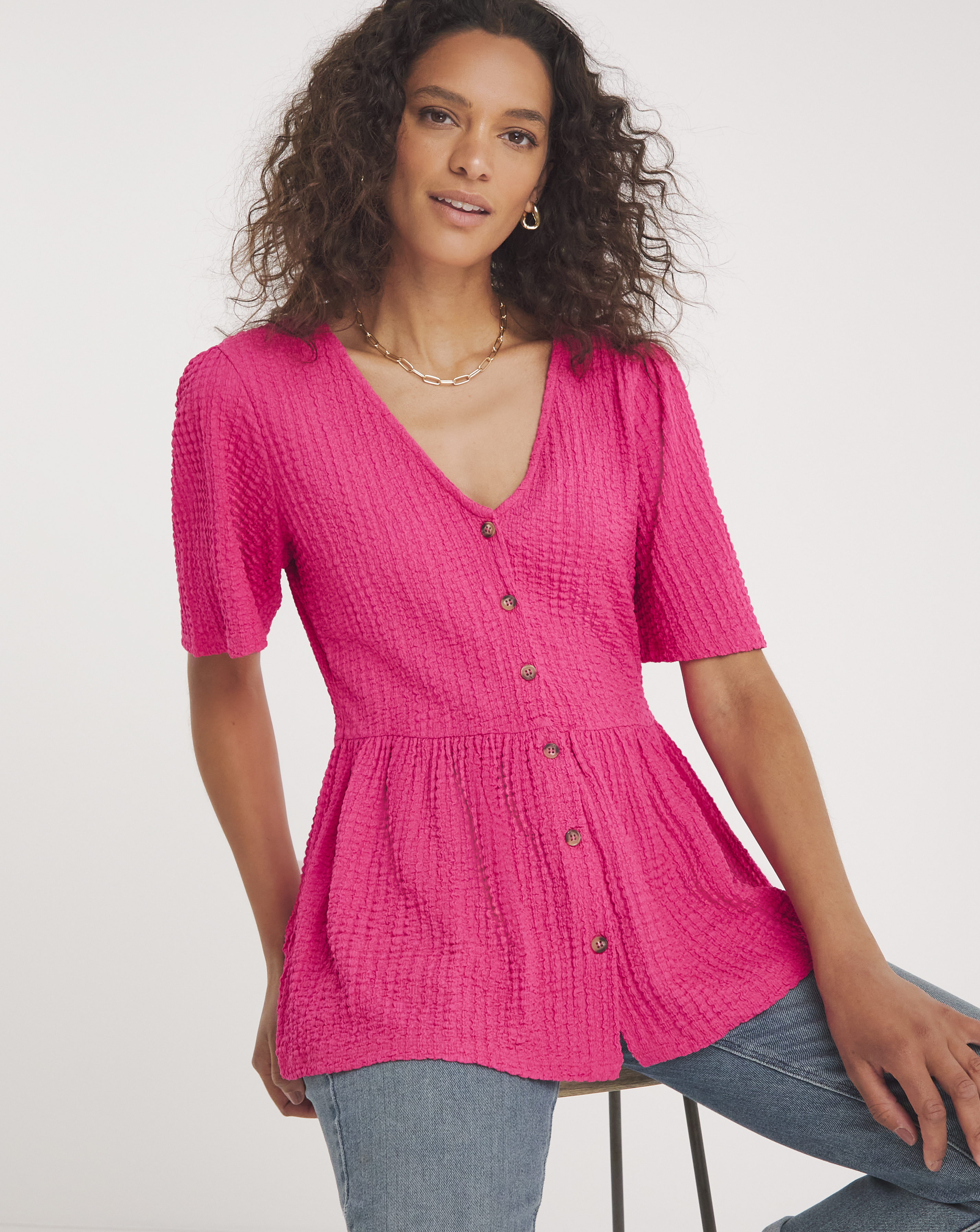 Crinkle Button Down Angel Sleeve Top