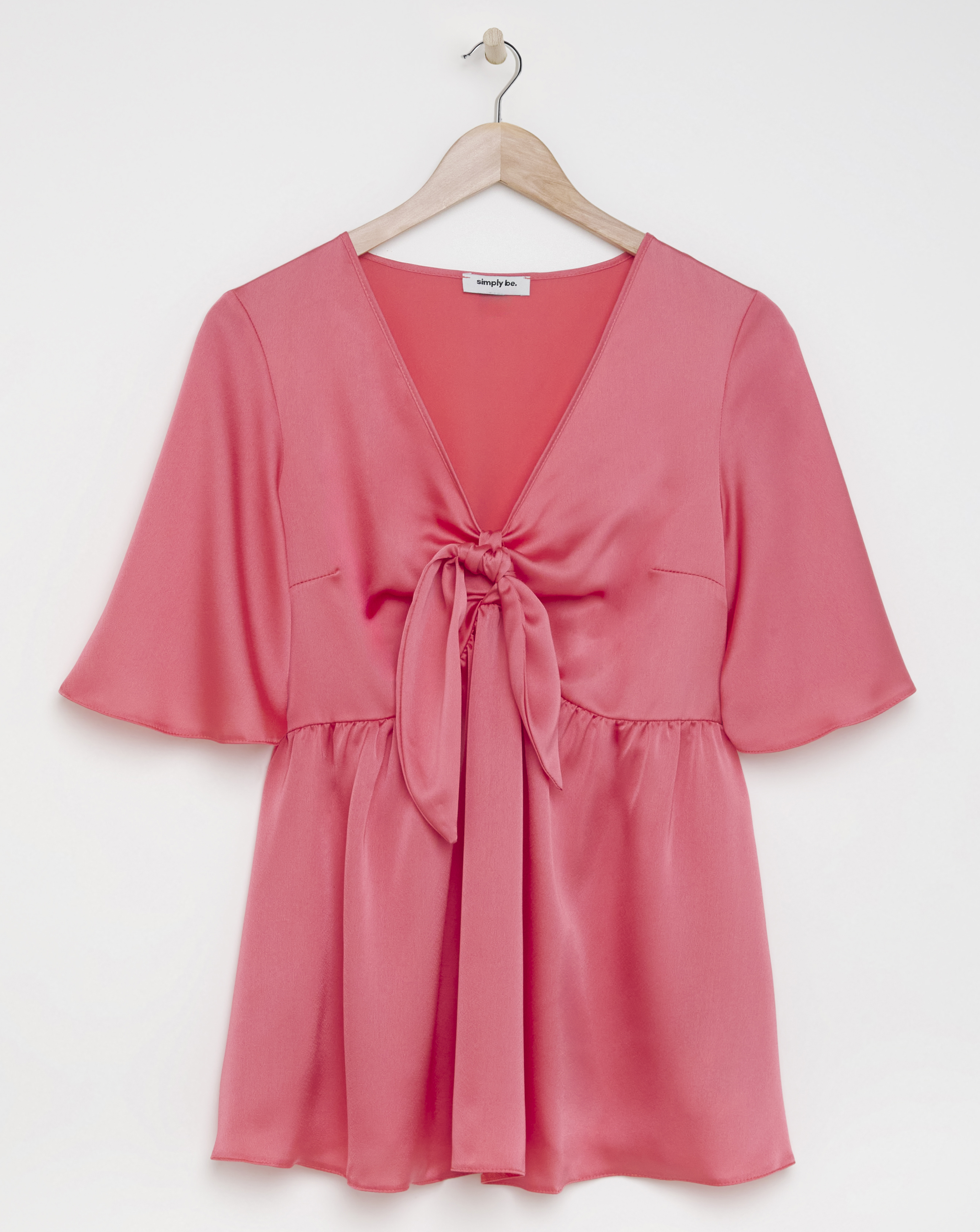 Satin Knot Front Angel Sleeve Blouse