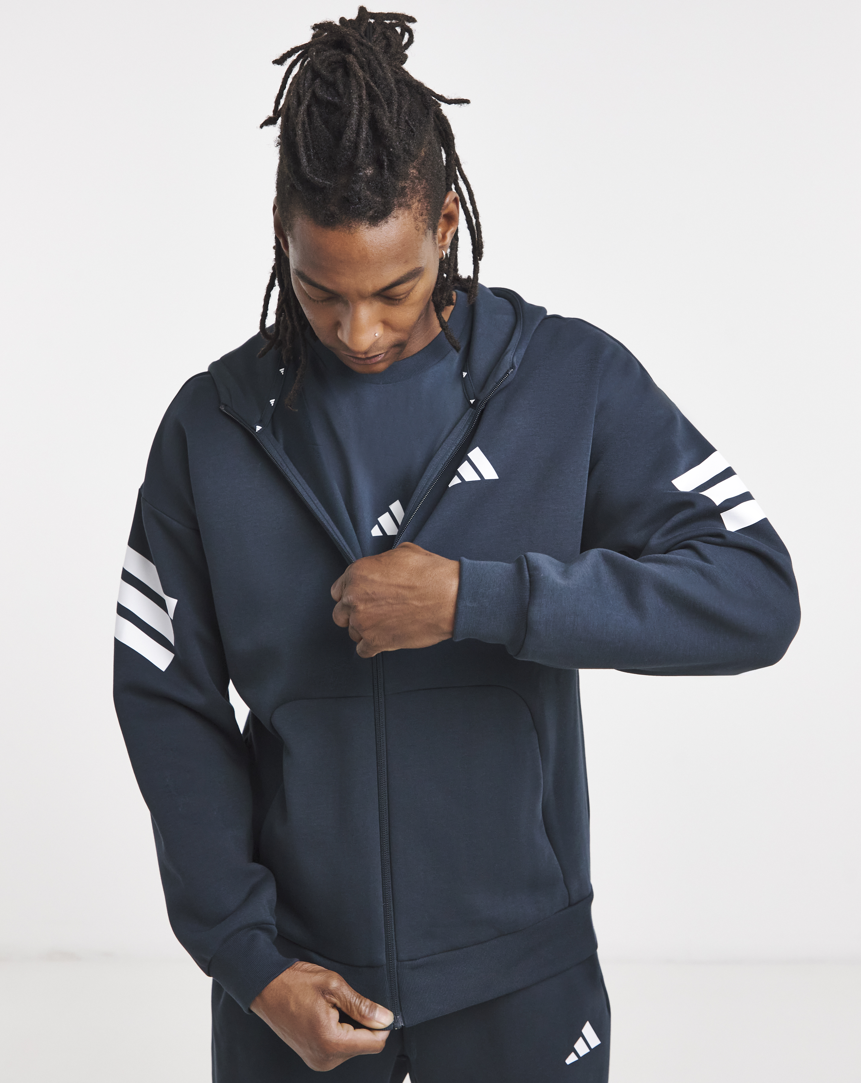 adidas Fleece 3 Stripe Full Zip Hoodie