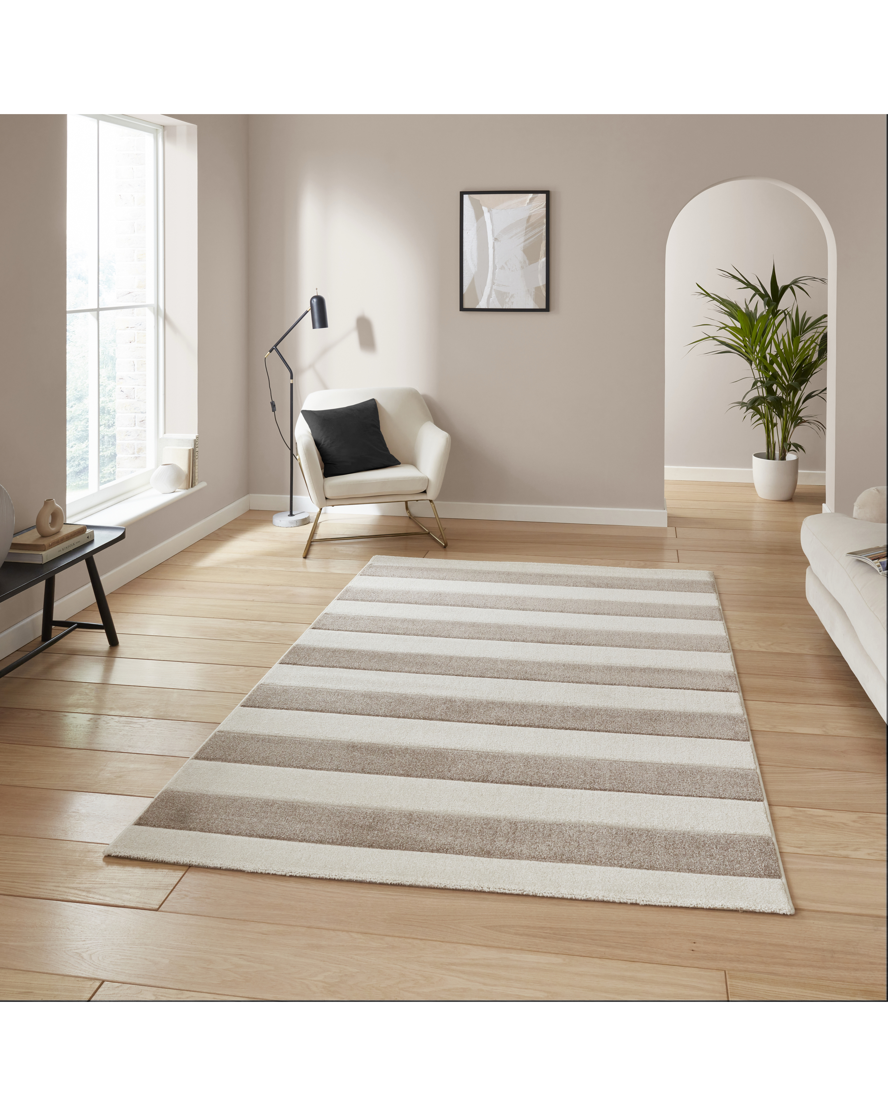 Catherine Lansfield Cove Stripe Rug - Natural - 160X230 - 100% Polypropylene - Stripe Print