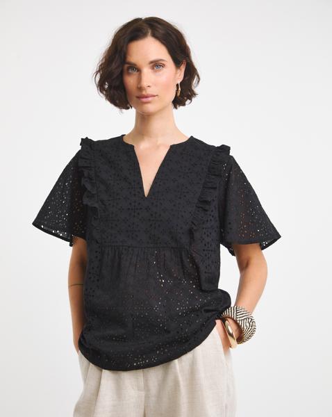 Broderie Frill Jersey Back Top - Image