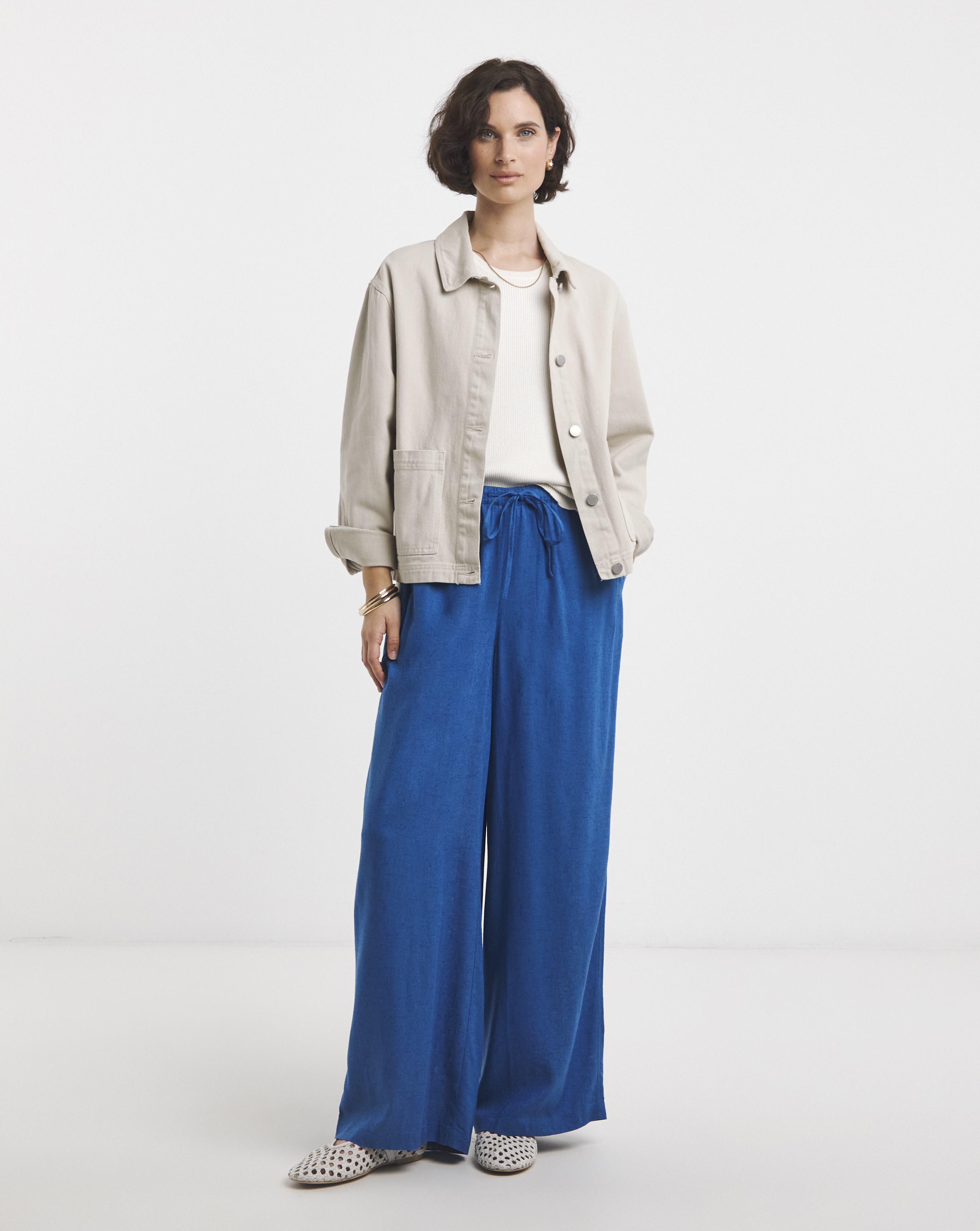Linen Mix Wide Leg Trouser