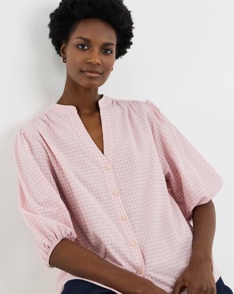 Check Collarless Blouse