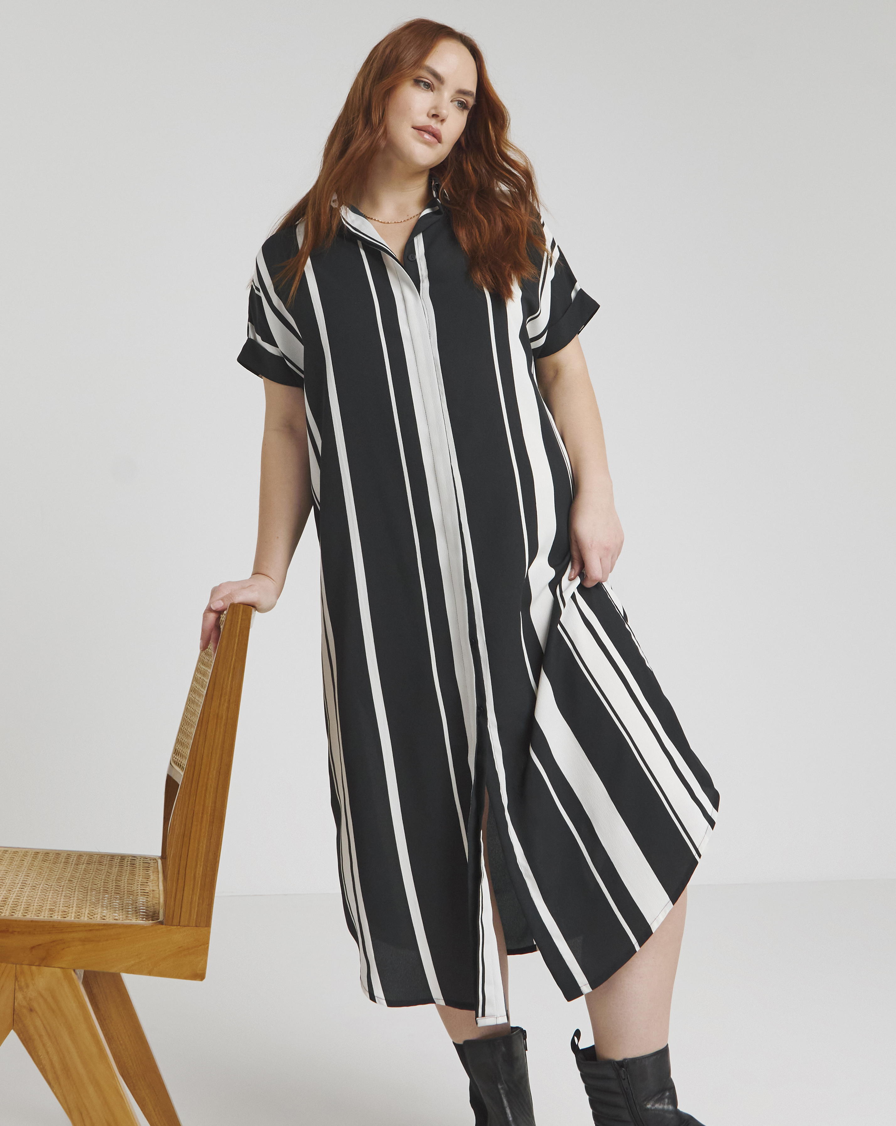 Simply Be Mono Stripe Midi Shirt Dress