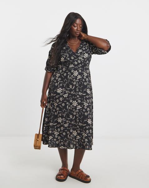 Simply Be - Women's Mono Floral Print Wrap Dress - Size 10 - Ditsy print