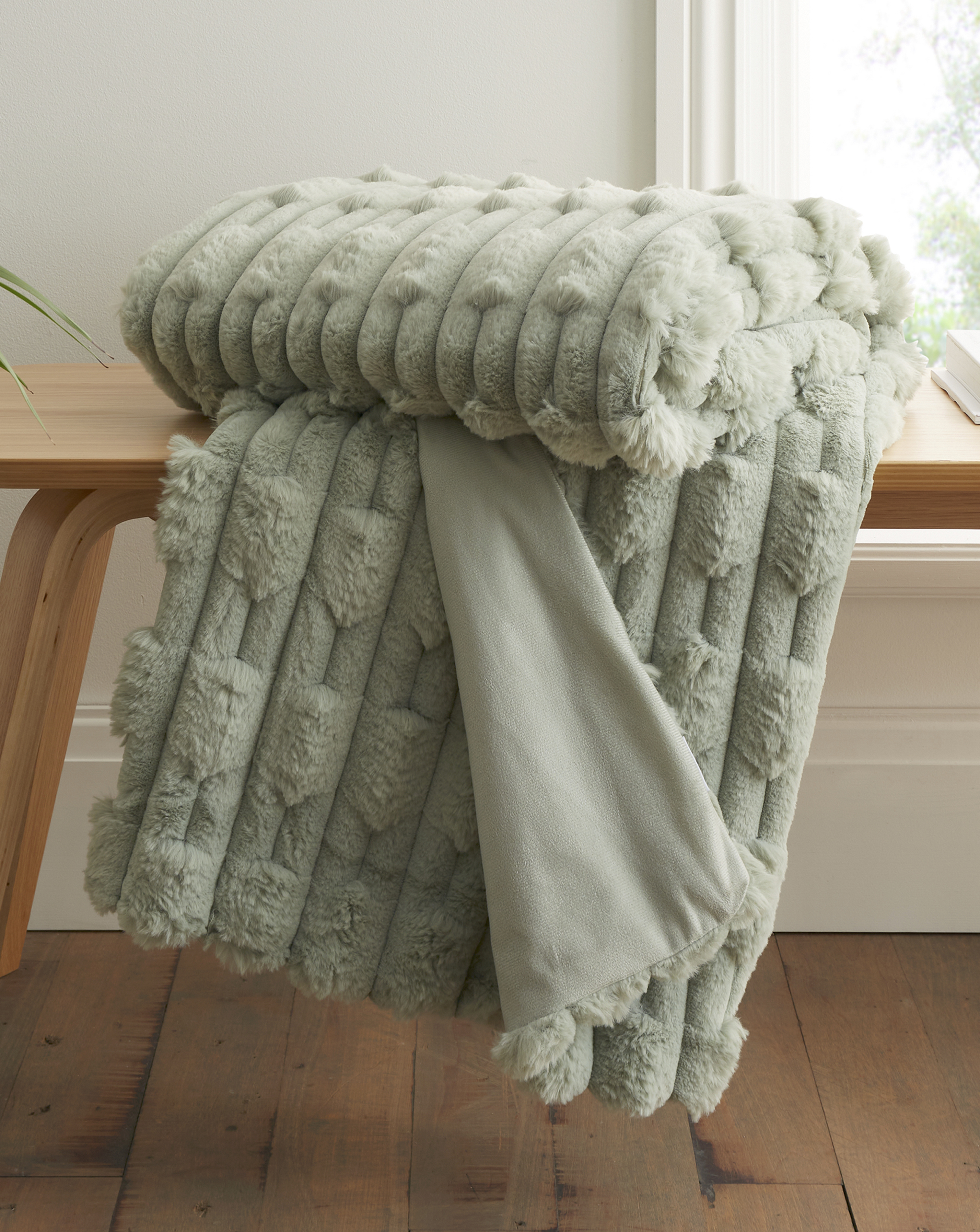 Bianca Carved Faux Fur Throw Sage - Bianca - Size150X200