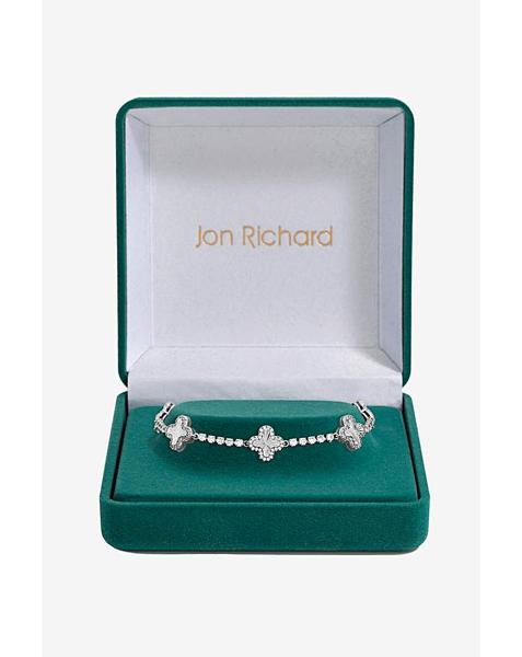 Rhodium Plated Station Clover Bracelet