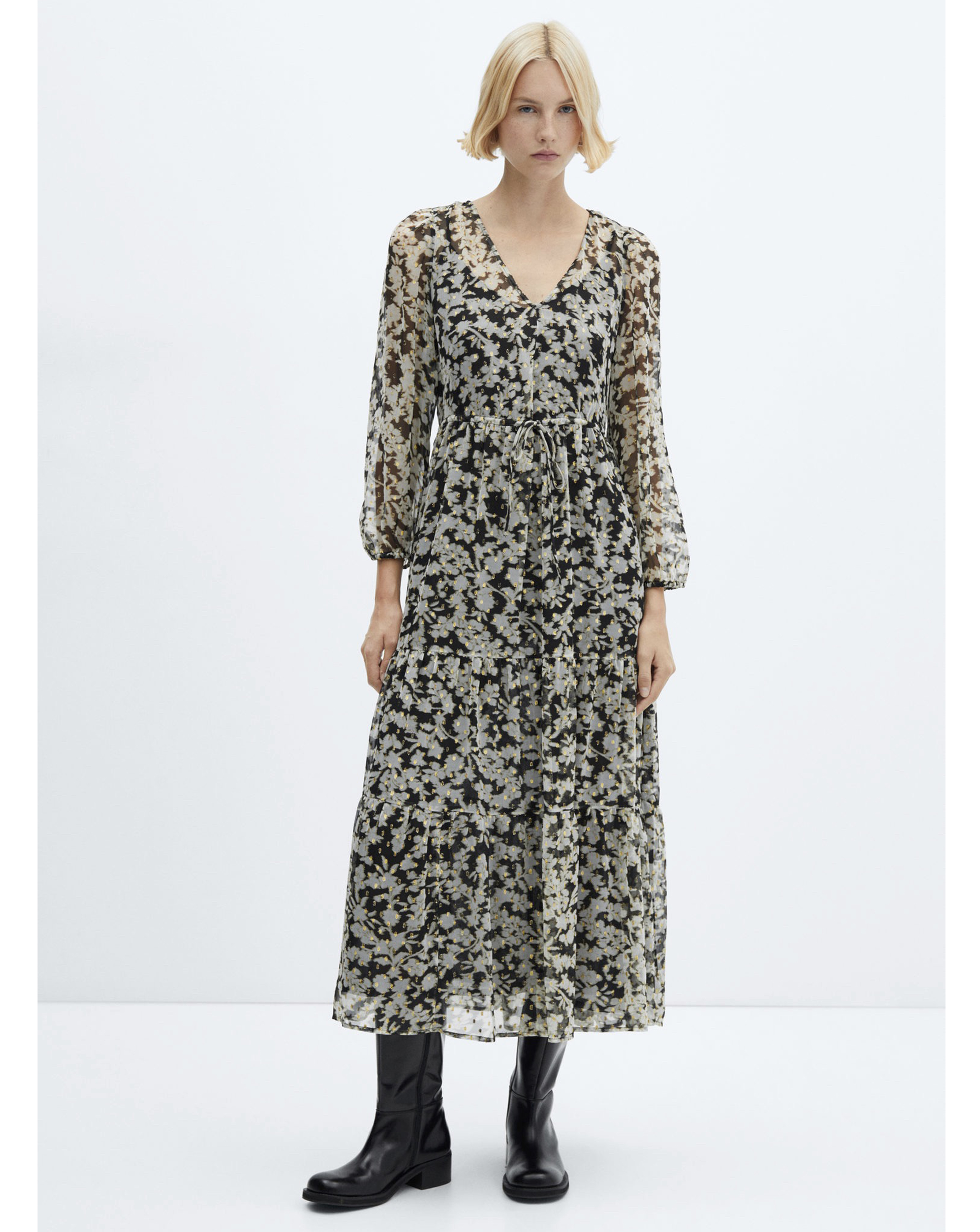 Mango Floral Print Midi Dress