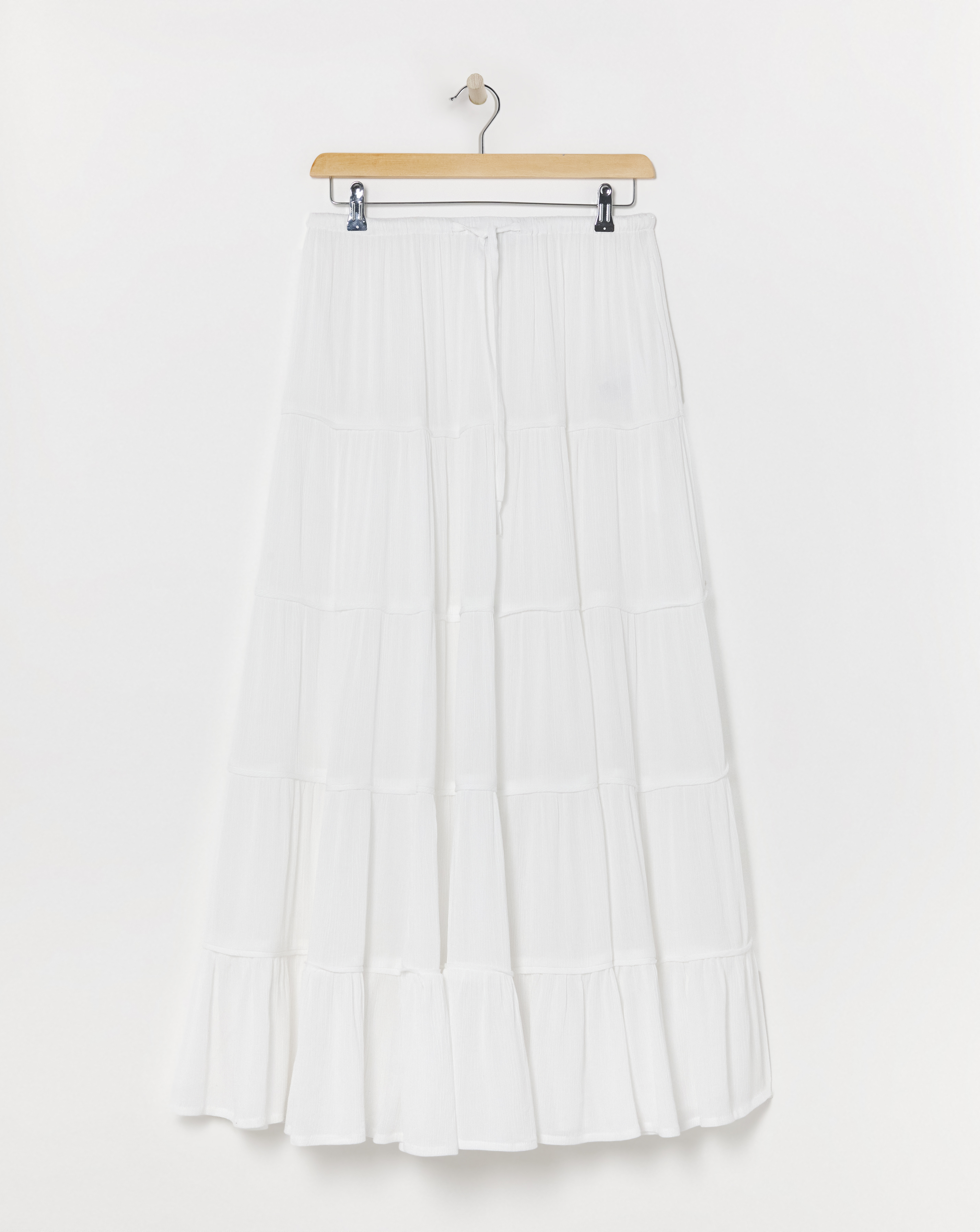 White Crinkle Tiered Maxi Skirt