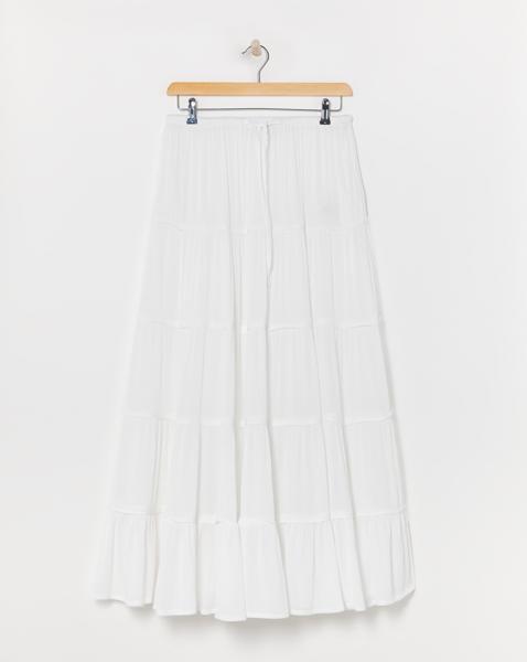White Crinkle Tiered Maxi Skirt