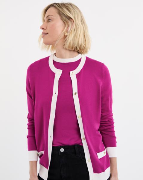 Contrast Tipping Crew Neck Cardigan