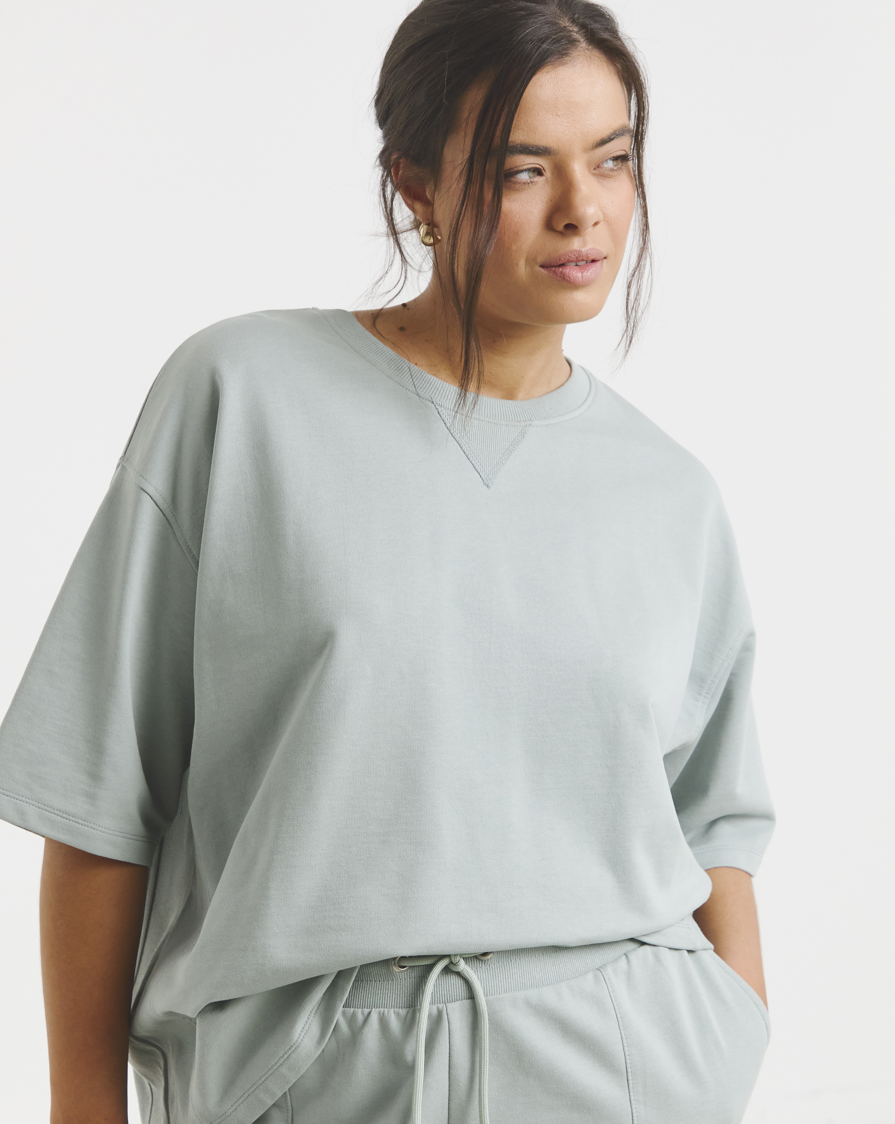 Short Sleeve Sweatshirt with Rib Detail