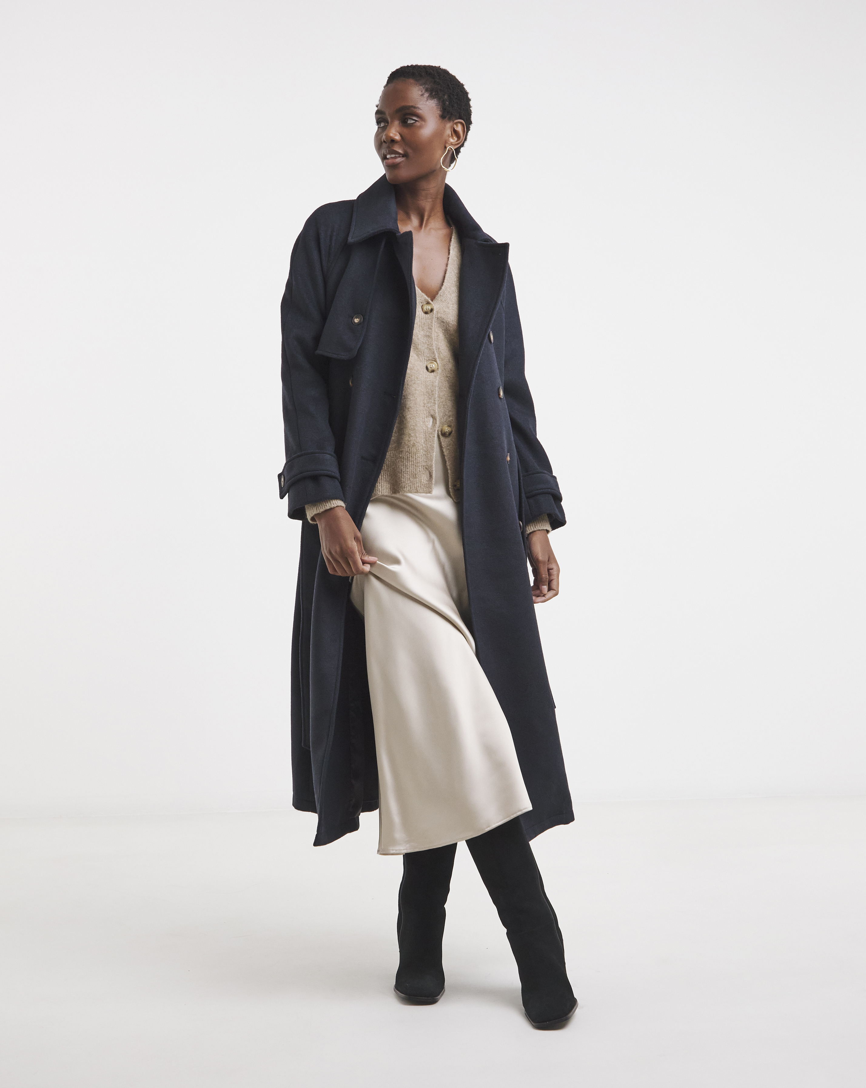 Navy Wool Blend Trench Coat | Ambrose Wilson