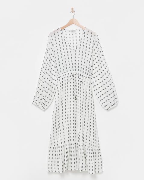 Contrast Dobby Balloon Sleeve Maxi Dress