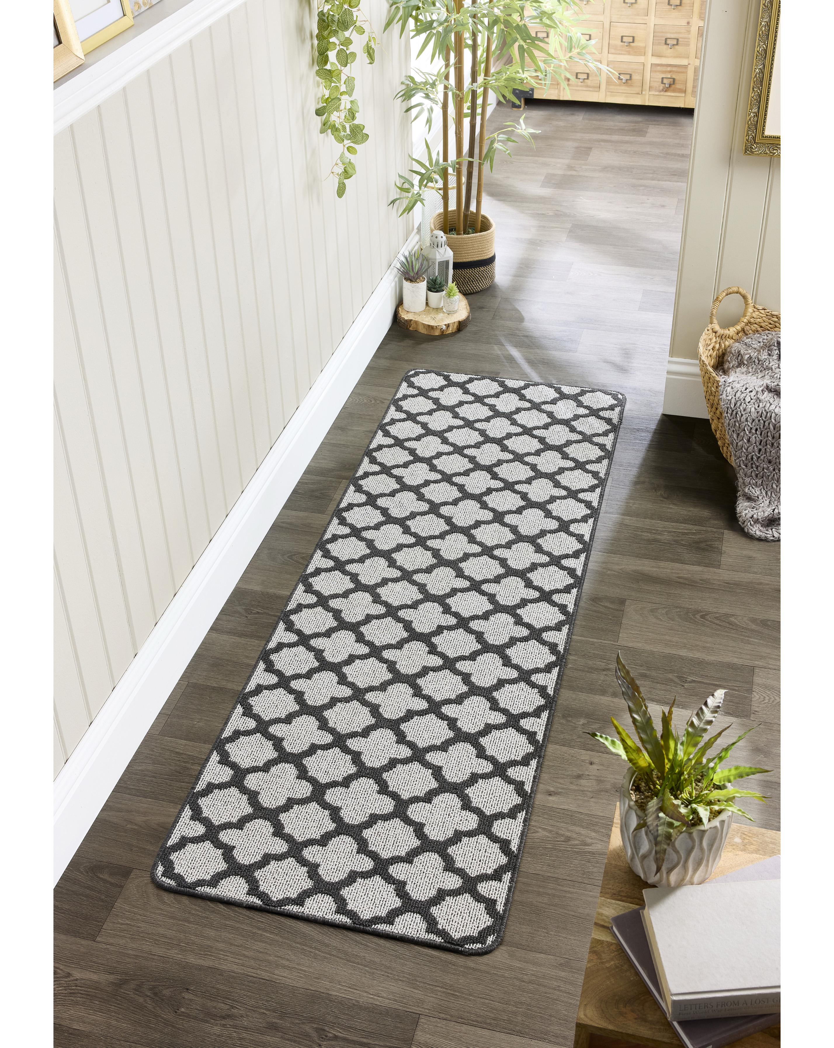 My Mat Charcoal Moroccan Tile Washable Runner - 67X200