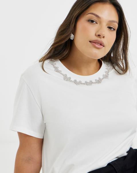 Heart Diamante Crew Neck T-Shirt